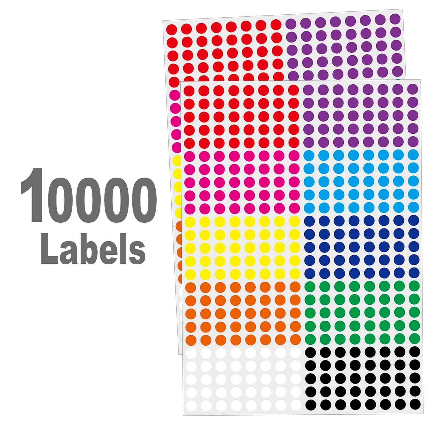 10000 Pcs 1/4" Small Colored Dot Stickers Tiny Round Labels, 10 Colors Circle Stickers for Office Classroom 10000 Pack