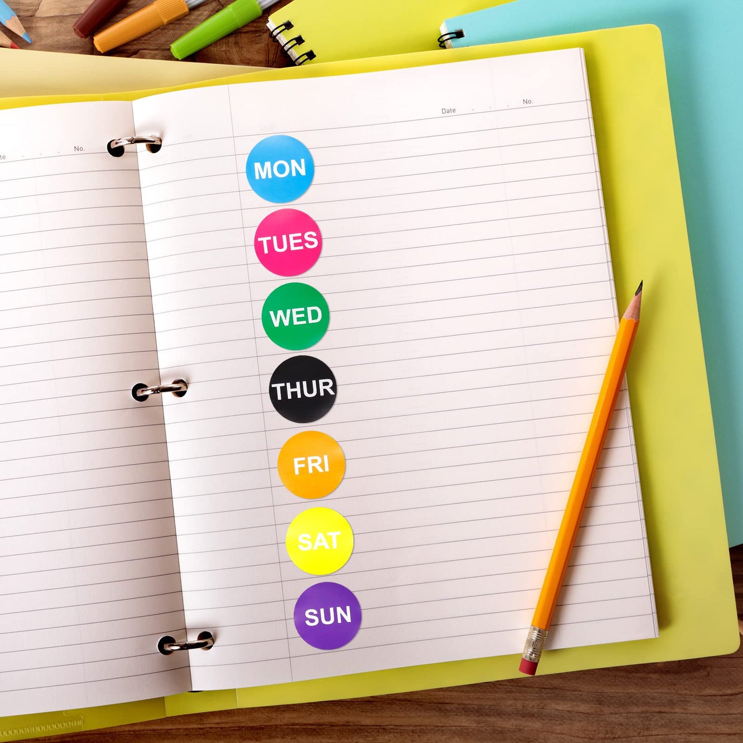 PATIKIL 7 Days of The Week Labels Color Coding Sticker Round 50mm for Food Rotation Labels with a Symbol Count 160 20