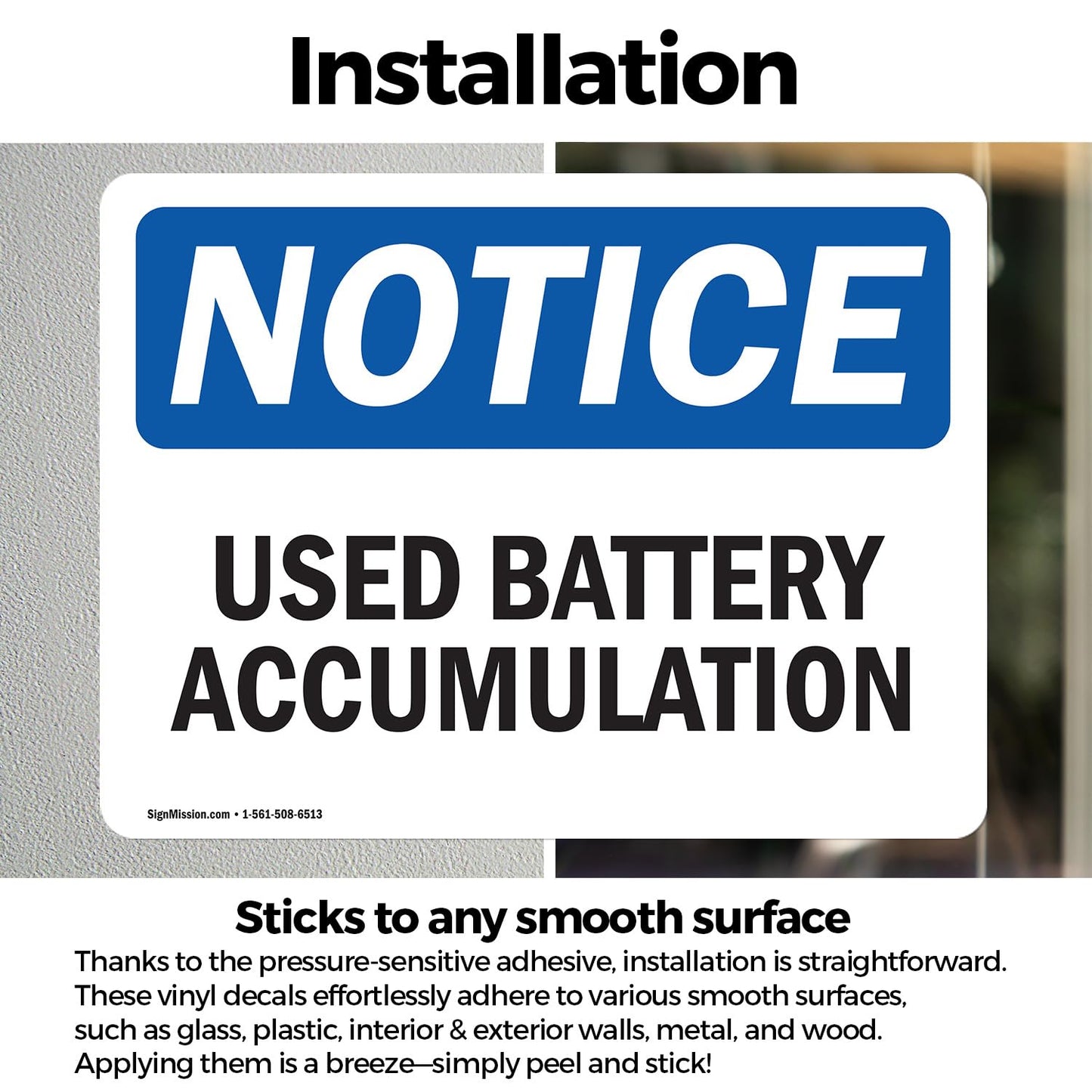 (2 Pack) Used Battery Accumulation OSHA Notice Sign 14 Inch X 10 Inch Vinyl Label Decal Sticker Weather Resistant, UV Protected for Workplace, Business, and Construction Site, Made in the USA