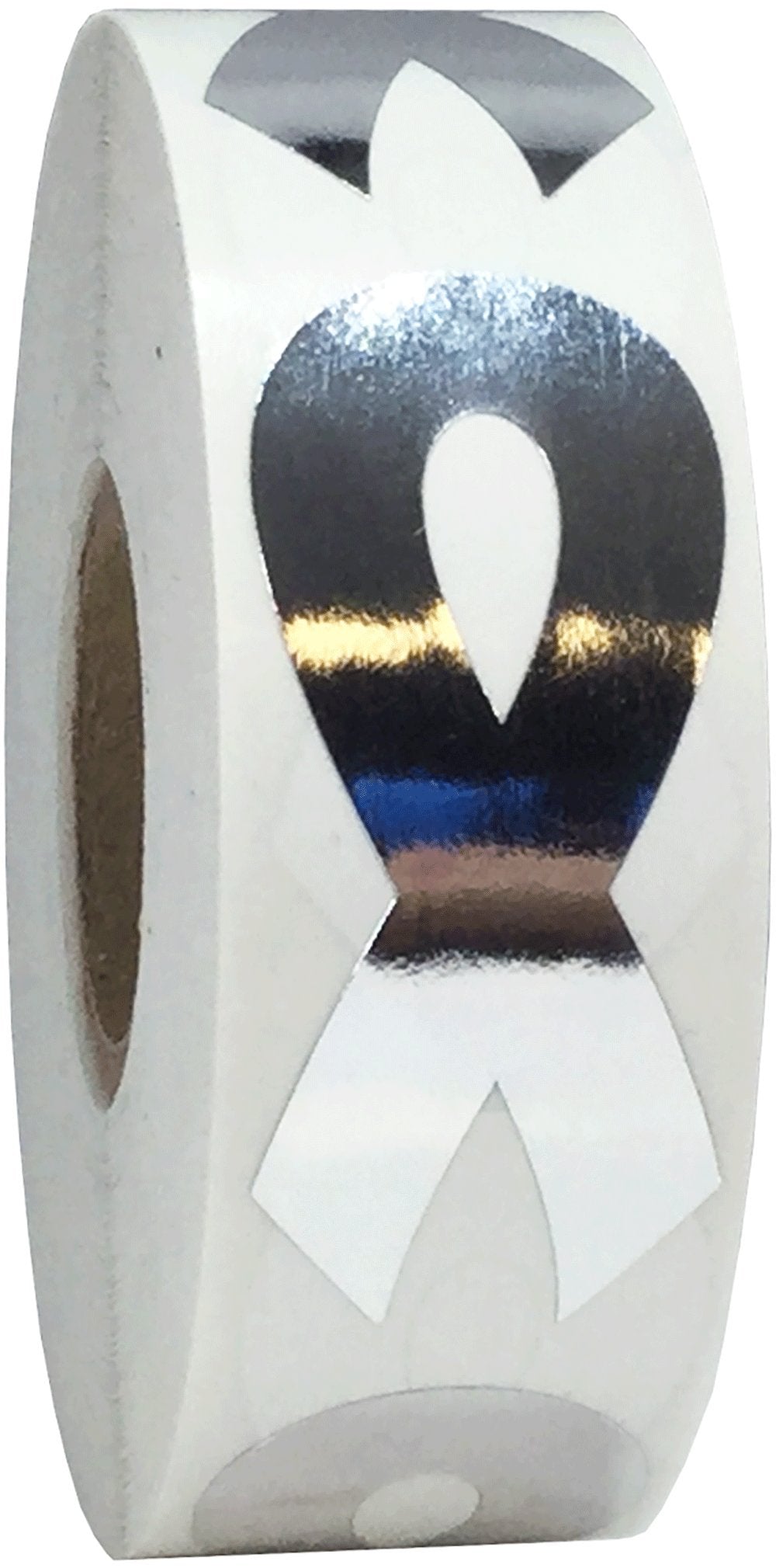 Metallic Silver Awareness Ribbon Stickers 2 Inch 500 Total Adhesive Labels
