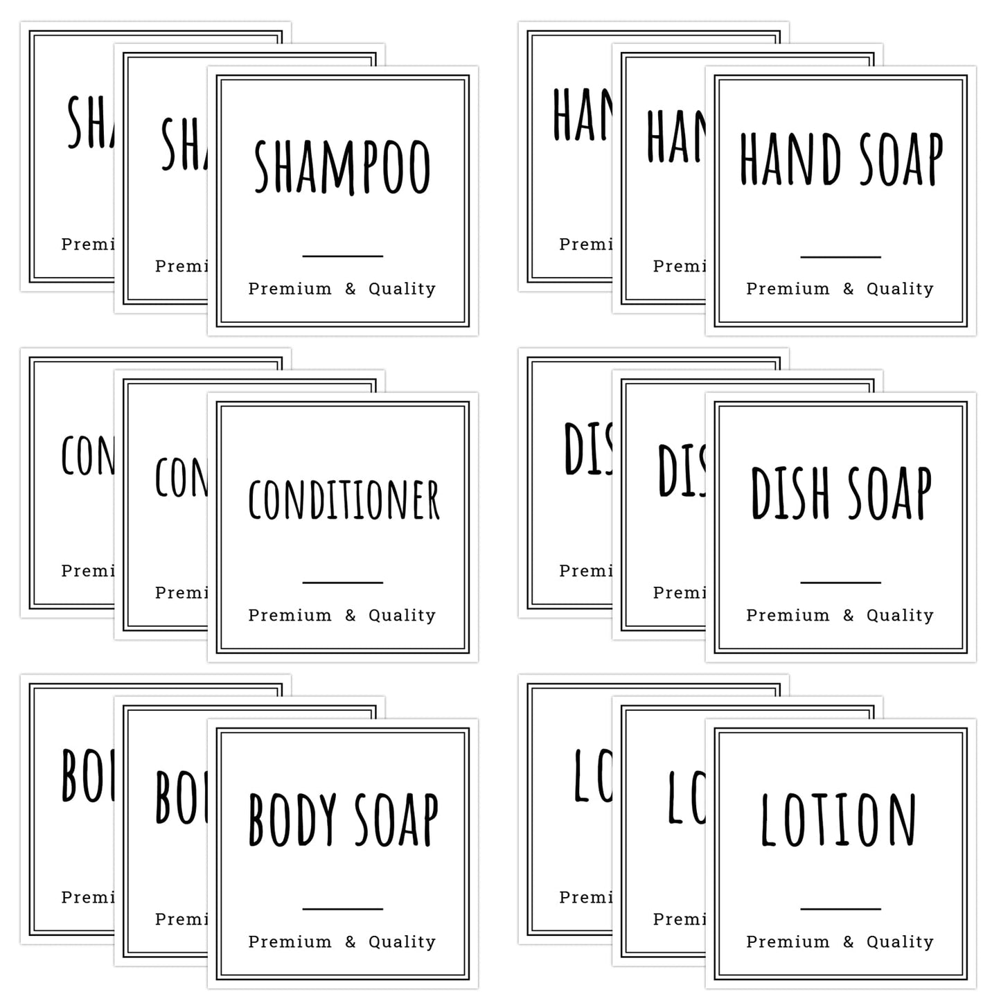 Segbeauty Bathroom Labels for Soap Dispenser, 18pcs 2.5in White Waterproof Removable Self-Adhesive Stickers, Reusable Shampoo Conditioner Hand Soap Lotion Shower Dispenser Bottles Label Stickers 18pcs-S+B+C+H+D+L