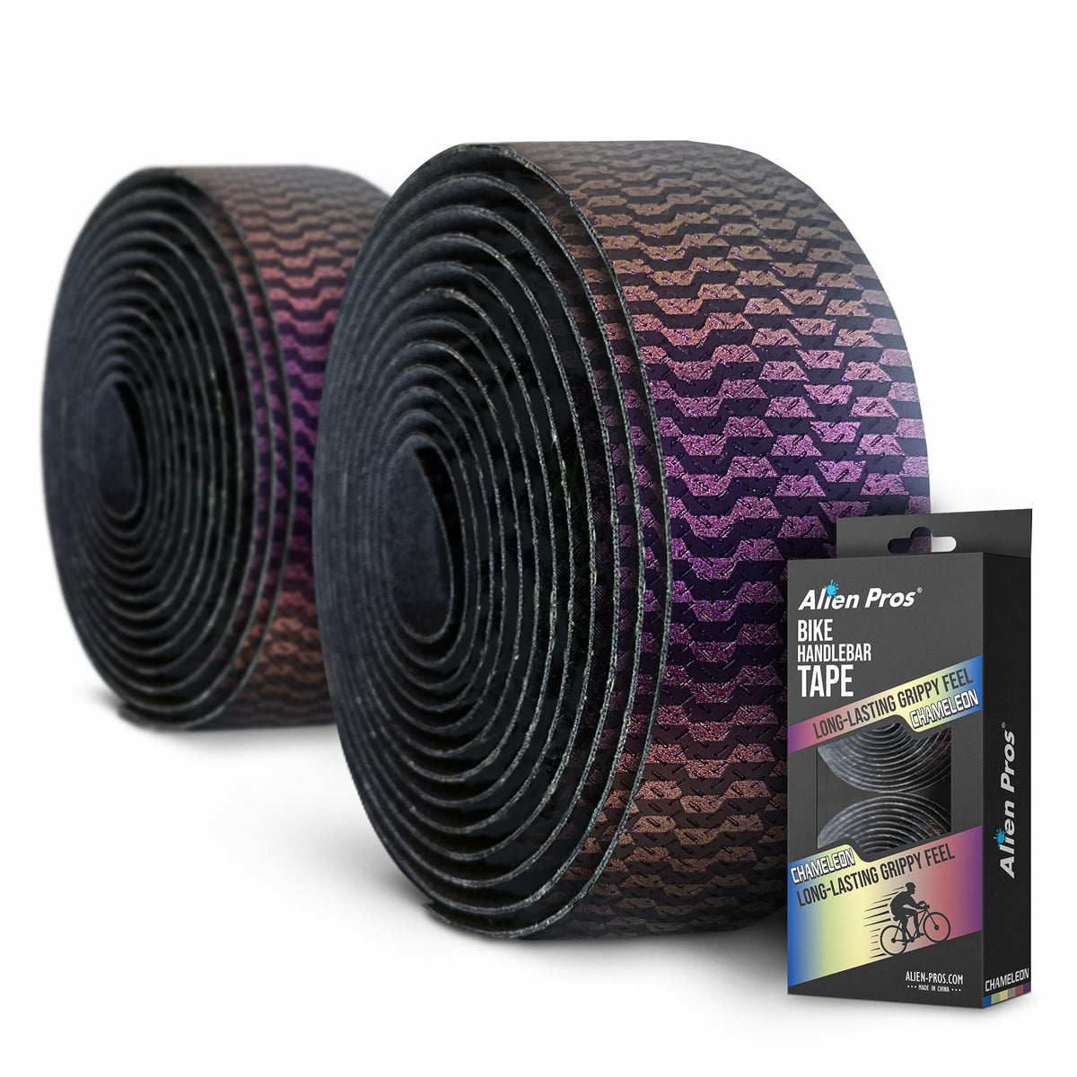 ALIEN PROS Set of 4 Black & Purple Chameleon Bike Handlebar Tape - Elevate Your Ride with Stylish, Comfortable, and Color-Shifting PU Tape for Enhanced Grip with These Bicycle Handle bar Tape