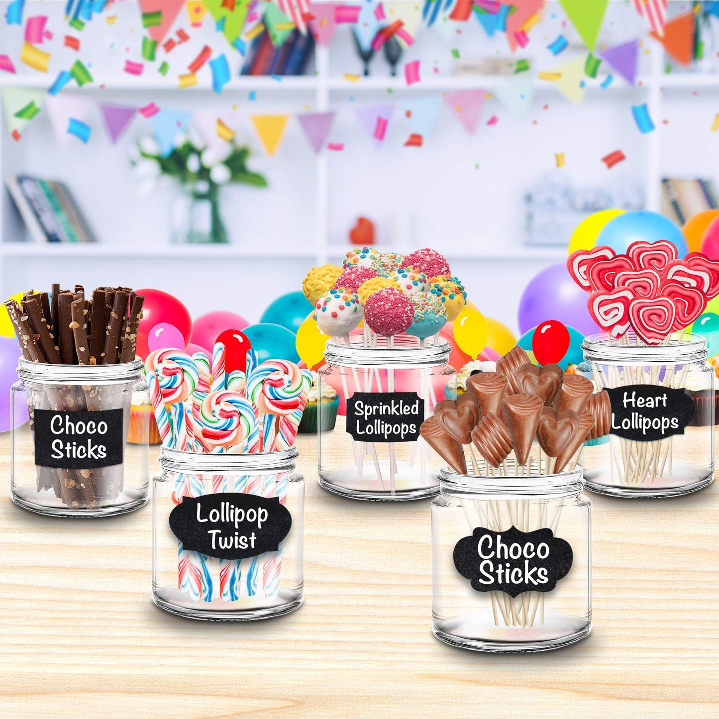 ArtCreativity Pack of 120 Chalkboard Labels for Buckets with a Liquid Chalk Marker, Waterproof and Erasable Stickers in Assorted Designs, Reusable Chalk Board Labels for Jars and Art & Craft Supplies