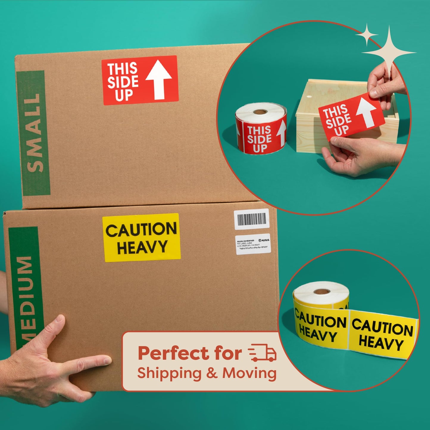 Aegis Adhesives - 3" X 5" Glass - Please Handle with Care - Thank You, Warning Shipping Labels (1 Roll, 500 Stickers Total) Red (Glass)