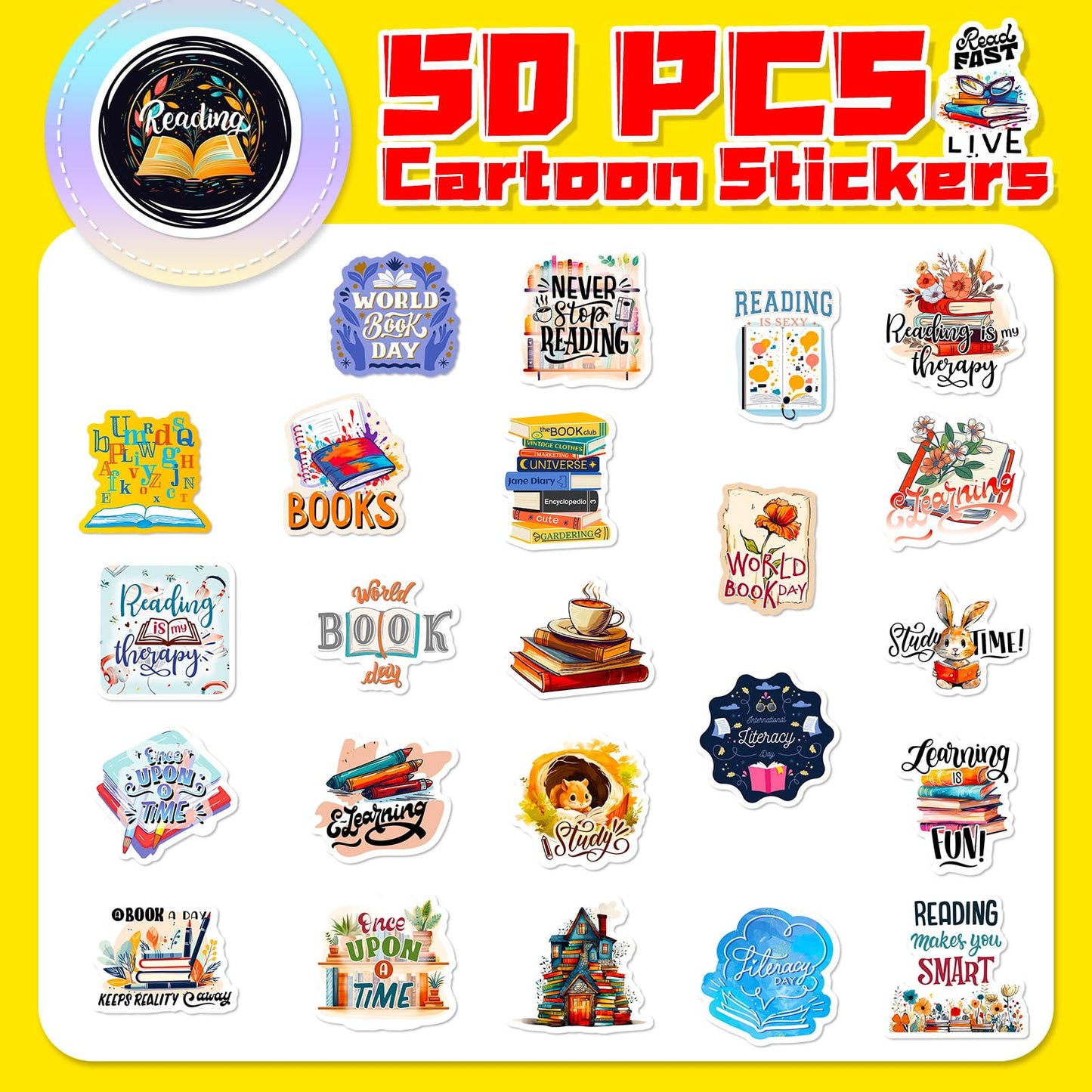 Read Across America Day Stickers Lable Stickers Self-Adhesive & Waterproof Stickers Reading Day Stickers for Students Classroom Seals Labels Decals Gifts Wrapping Decoration