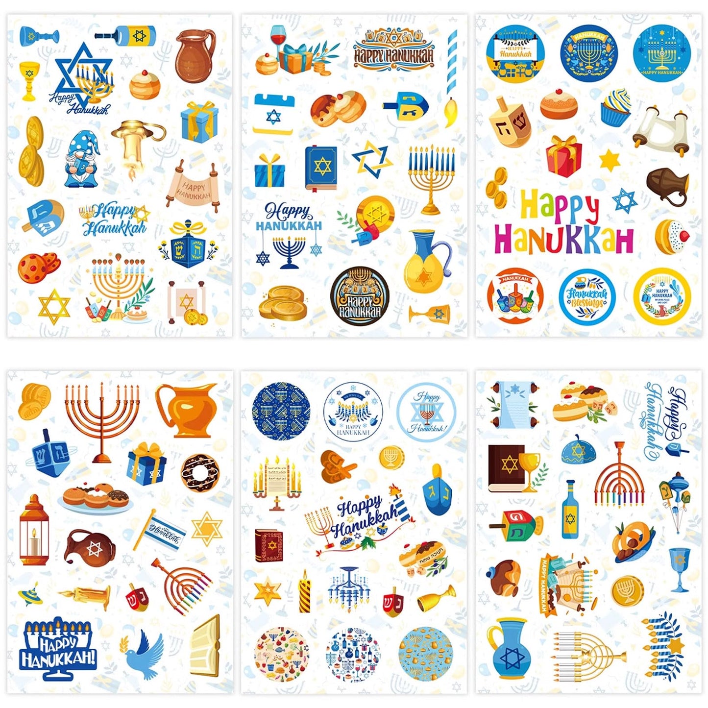 Hanukkah Sticker Label Sticker Candlestick Gift Sticker Happy Chanukah Business Sticker Five Pointed Star Reward Sticker Book,Envelope,Water,Cup Decoration for Hanukkah Jewish Festival