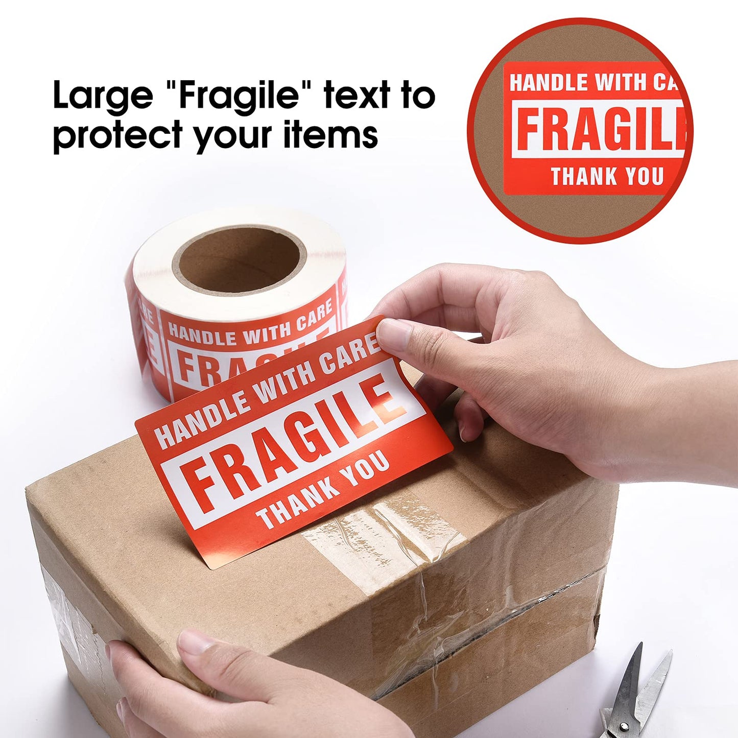 Pacific Mailer Fragile Stickers for Shipping 2in x 3in Handle with Care Fragile Labels Shipping Stickers Total 100 Labels Per Roll 2" x 3"