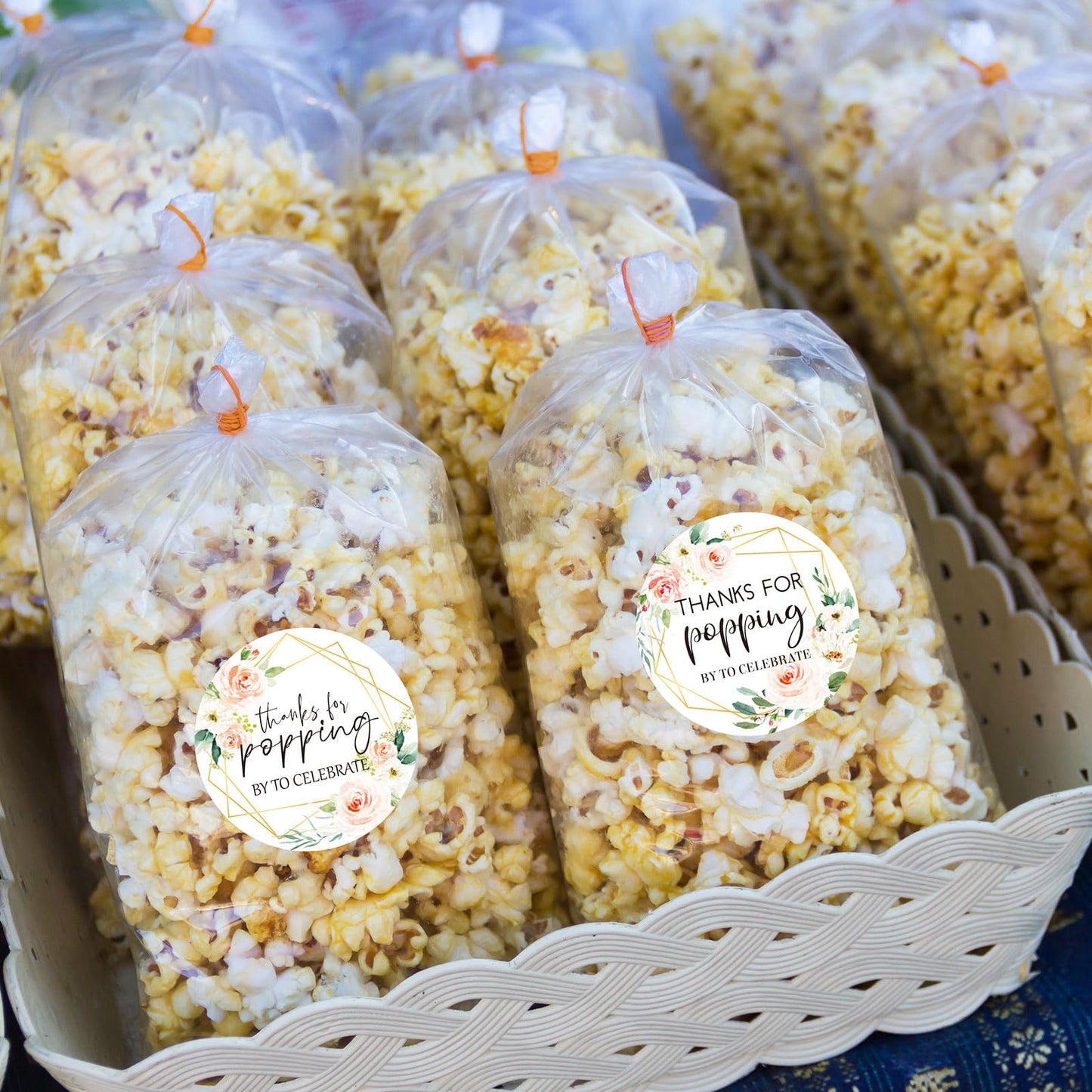 AnyDesign 120Pcs Popcorn Stickers Labels Thanks for Popping by to Celebrate Popcorn Favor Decals Pink Floral Style Self-Adhesive Paper Stickers for Greenery Baby Shower Wedding Bridal Shower, 1.6 Inch