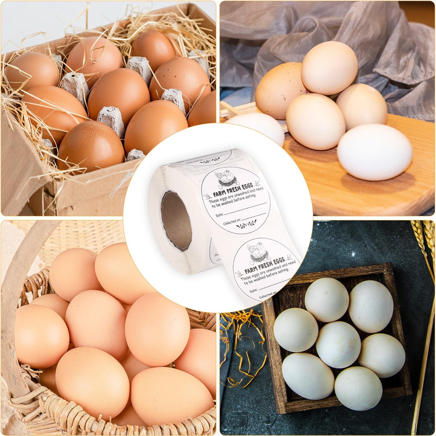 500pcs Farm Fresh Eggs Stickers, 2in Eggs Stickers Round Egg Carton Stickers Labels Self-Adhesive Egg Stamps for Fresh Eggs Chicken Quail Egg Packaging Stickers