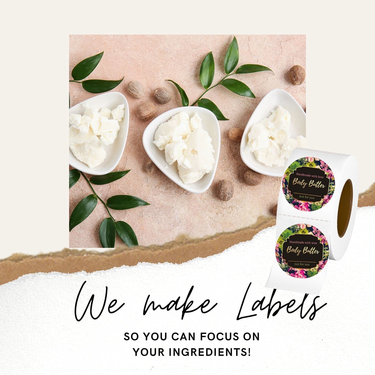 Mobiusea Creation Body Butter Containers Labels Roll | 2 Inch | Gold Foil | 300 pcs Waterproof Stickers for Small Plastic Containers and Jars