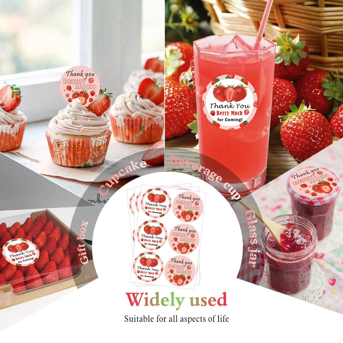 Strawberry Thank You Berry Much for Coming Sticker 1.5 inch Sweet Strawberry Thank You for Celebrating with Us Gift Presents Labels for Birthday Party Favor120pcs (Pink, 1.5 inch) Pink