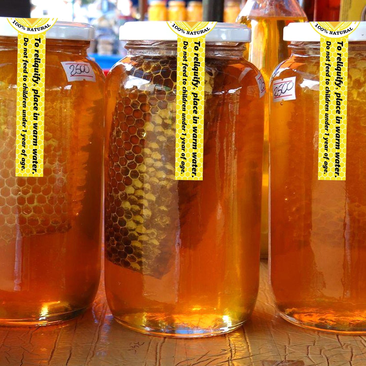 Tamper Proof Pure Honey Stickers 1 x 3.5 Inches Tamper Evident Seals Labels Honey Label Stickers for Honey Jars Bottle Lid Labelss 500Pcs Tampers Proof Honeys Labels Pure Honey Label