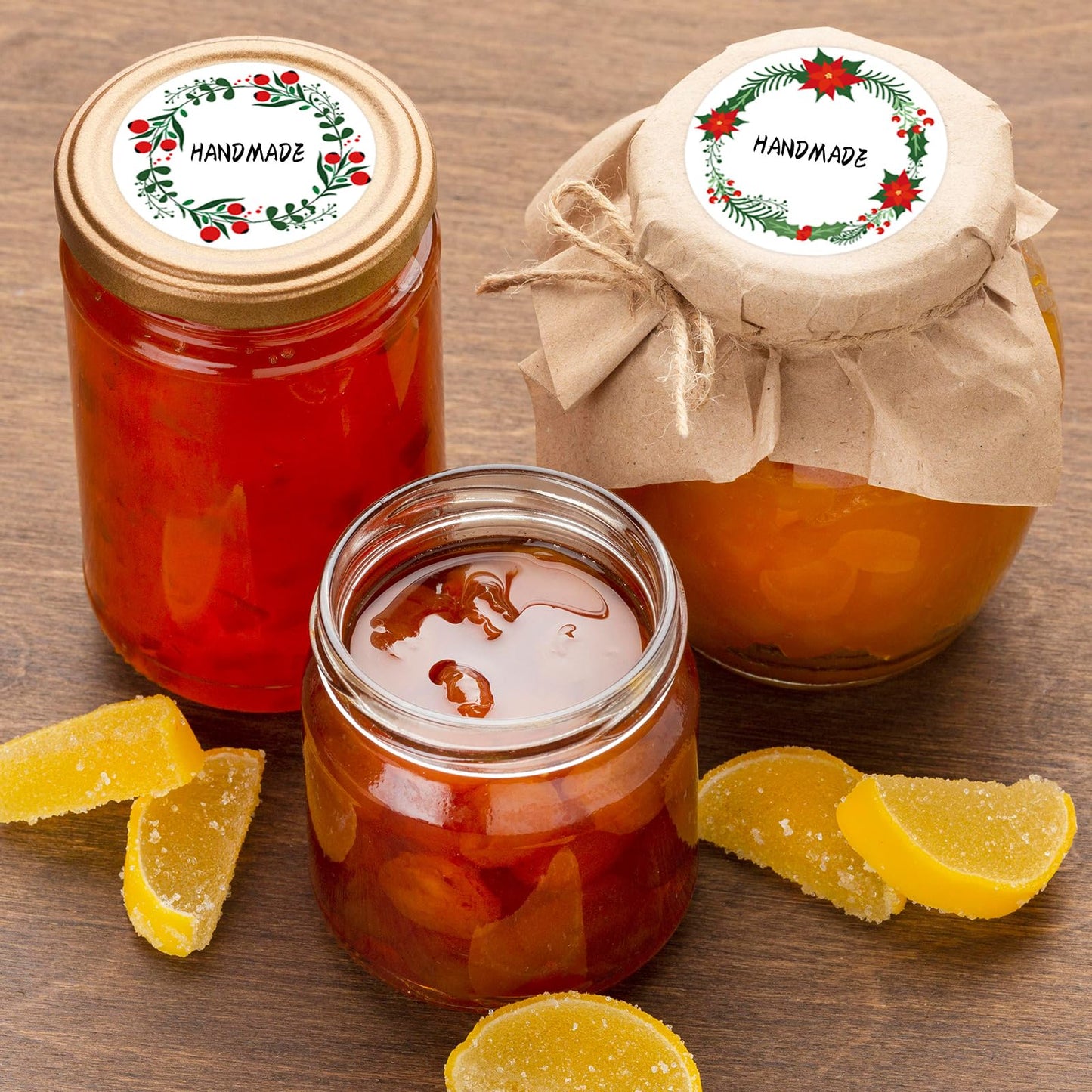 600Pcs Canning Labels for Jars and Lids 1.5" Christmas Wreath Gift Label Stickers Adhesive Mason Jar Stickers for Food Containers Spice Jars Bottle, 6 Designs 1.5 Inch