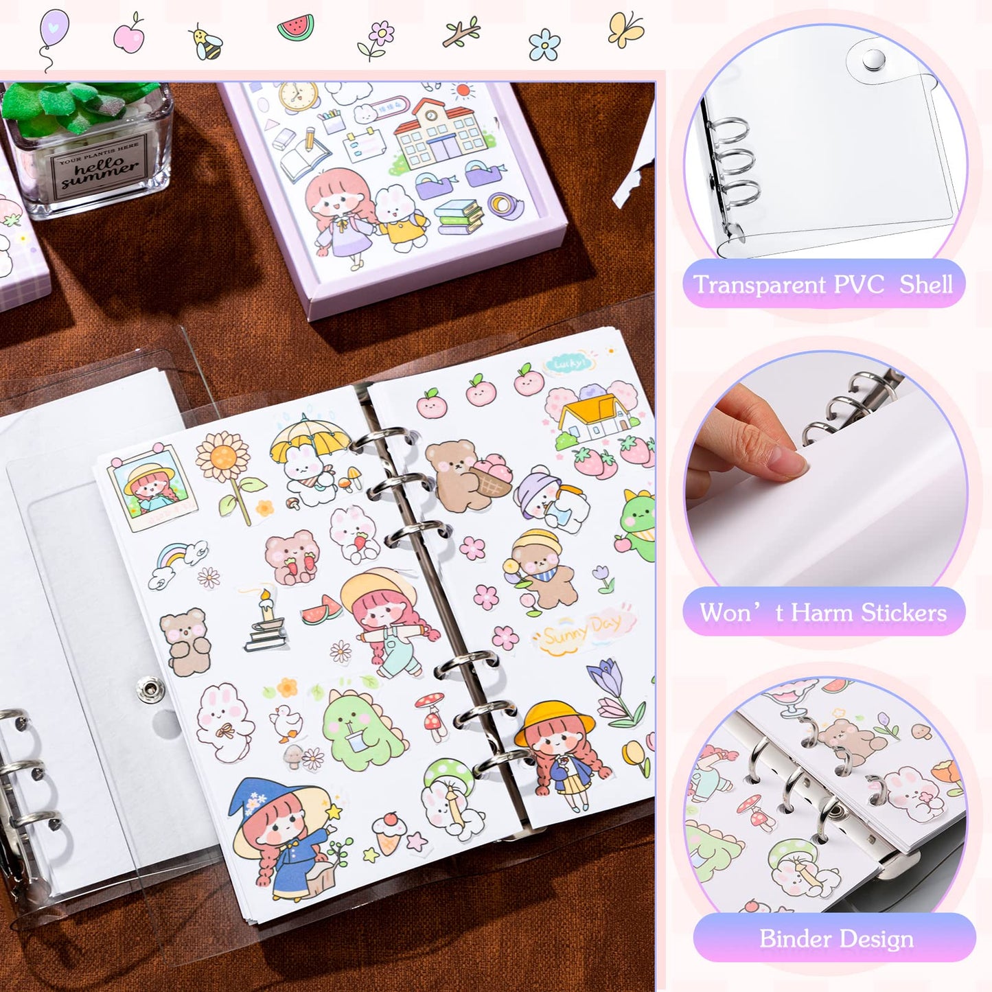 Reusable Sticker Book Collecting Sticker Binder 40 Sheets PVC Transparent Shell Collection Album for Collecting Labels Book Storage(2 Piece,A6) 2 A6