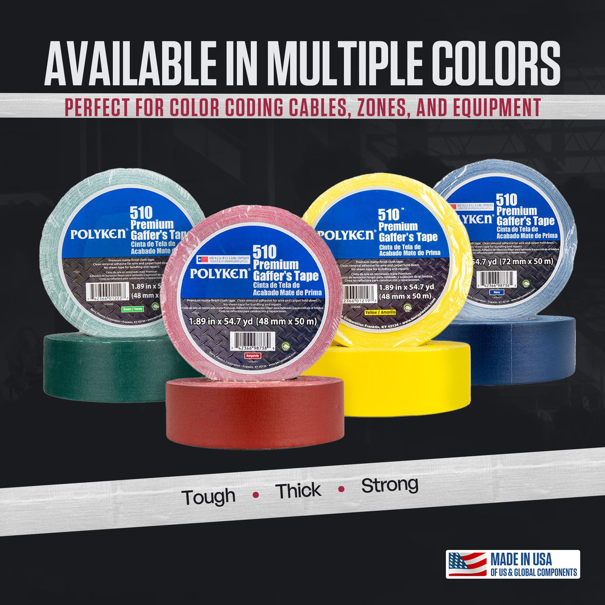 Polyken 510 Rubber Premium Grade Gaffer's Tape, 45m Length x 48mm Width, Neon Orange 1.89" x 49 Yards