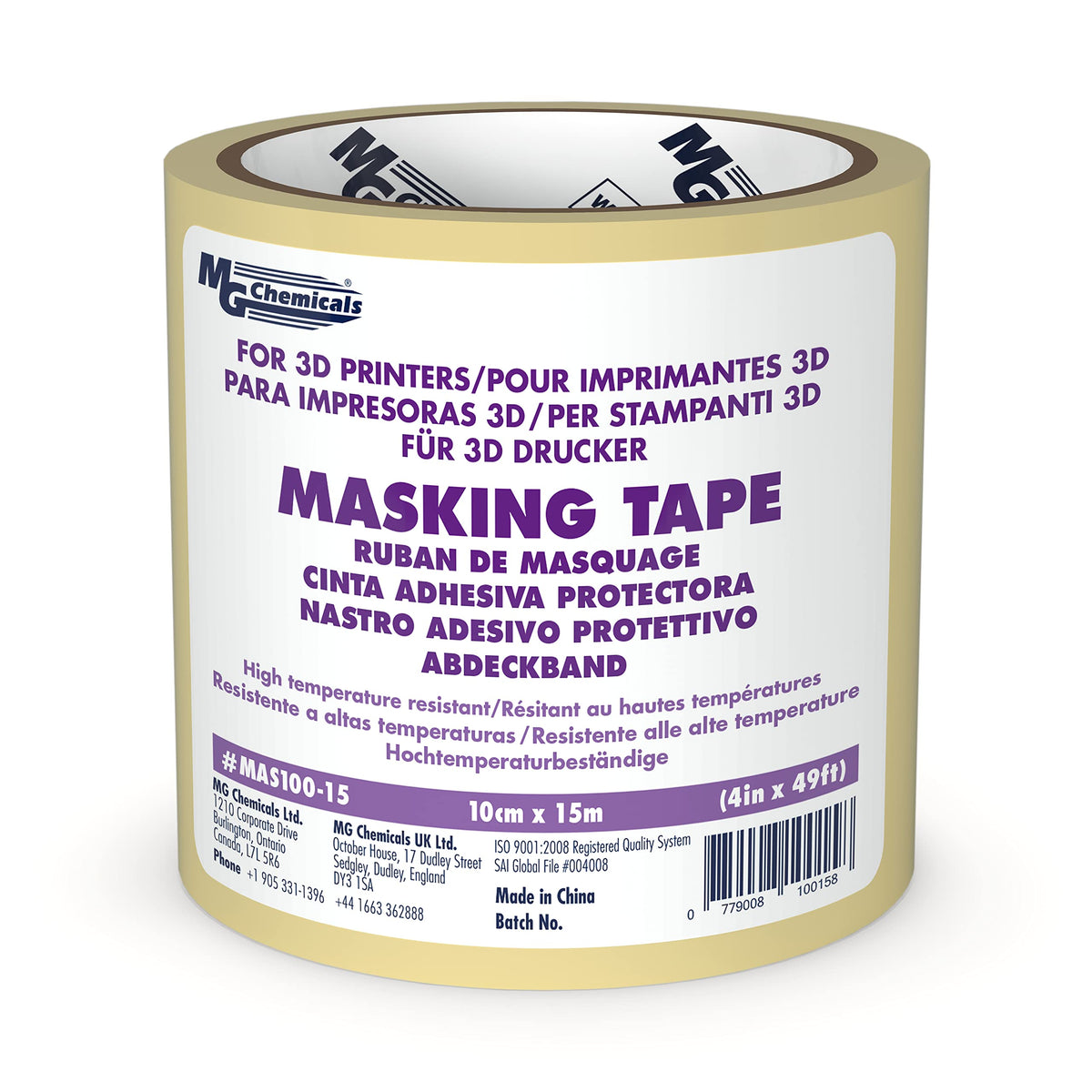 MG Chemicals Beige 3D Printing Masking Tape, 49' Length, 4" Width 1 Count (Pack of 1)