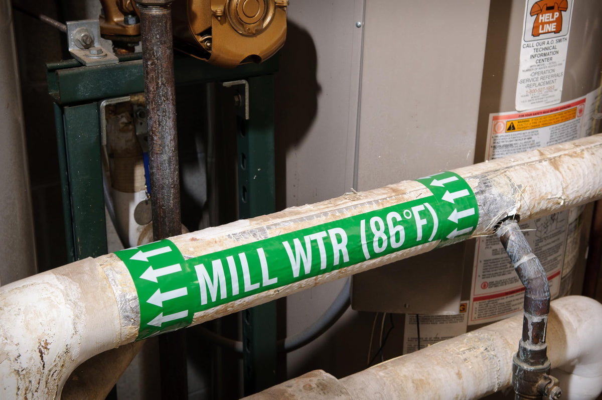 Brady 91421 2" Width, 90' Length, B-946 High Performance Vinyl, White On Green Color Arrow Tape Large