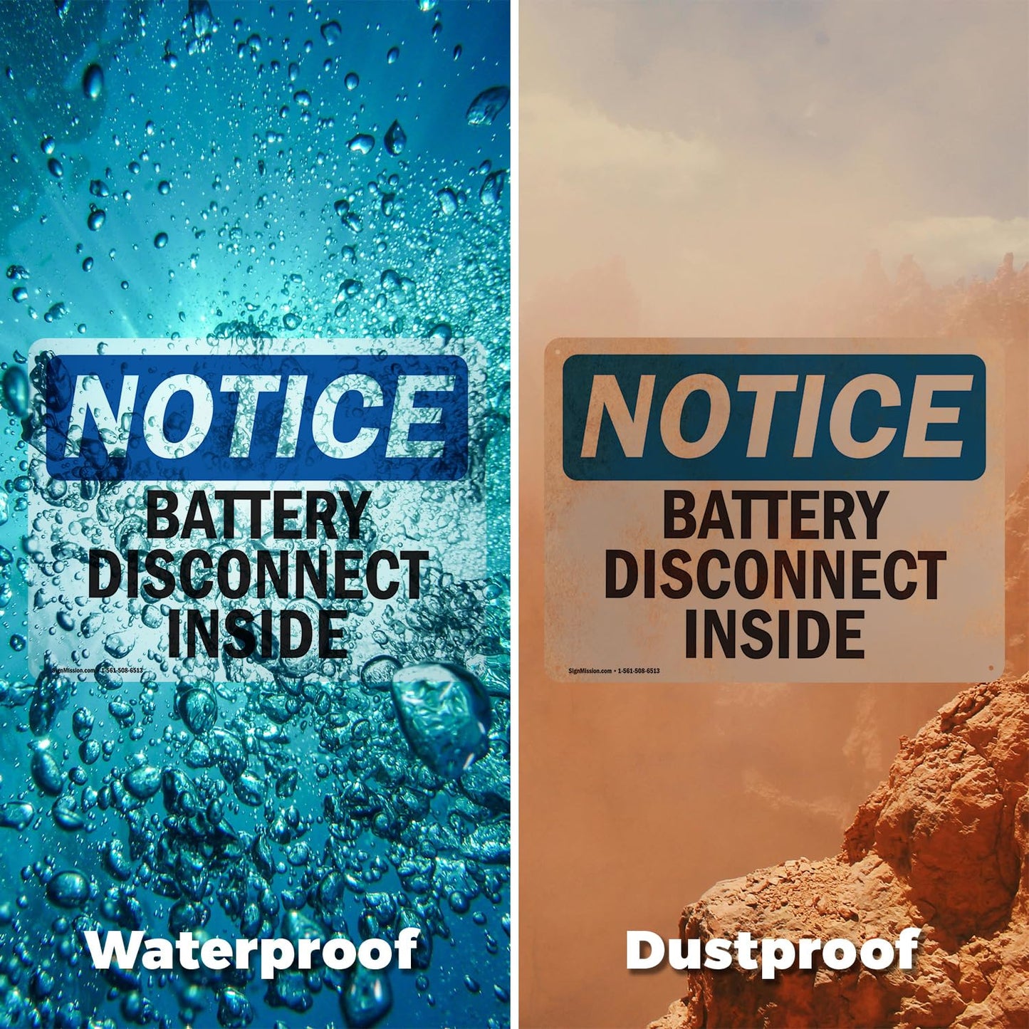 (2 Pack) Battery Disconnect Inside OSHA Notice Sign 5 Inch X 3.5 Inch Vinyl Label Decal Sticker Weather Resistant, UV Protected for Workplace, Business, and Construction Site, Made in the USA Vinyl Decal
