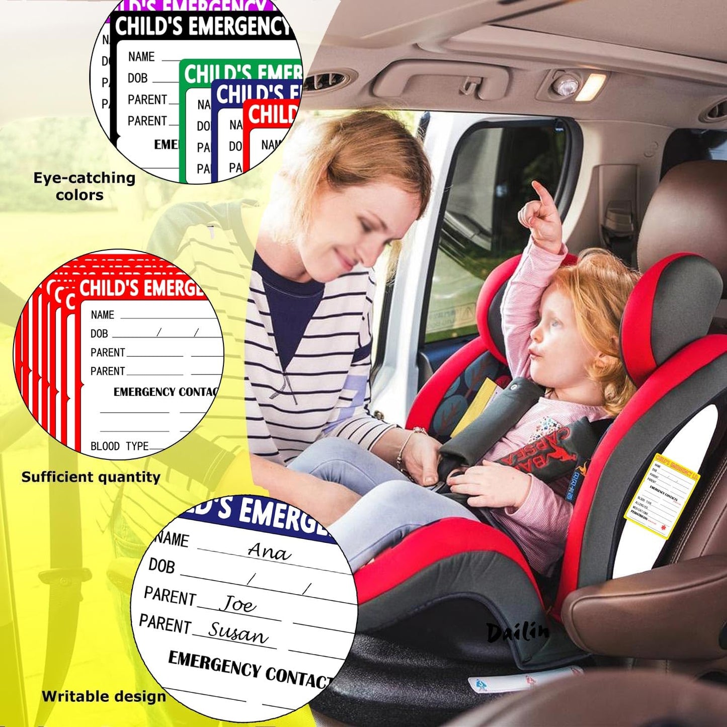 30 Park Infant I.C.E. (in Case of Emergency) 3x4 Inch-Car Seat Sticker Safety Information Child Emergency Contact Car Seat Safety Alert Attachment Tag Stickers