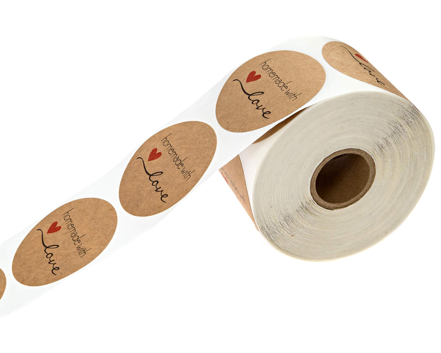 2" Inch Round Natural Kraft Homemade with Love Stickers / 500 Labels per roll 500 Qty 2”