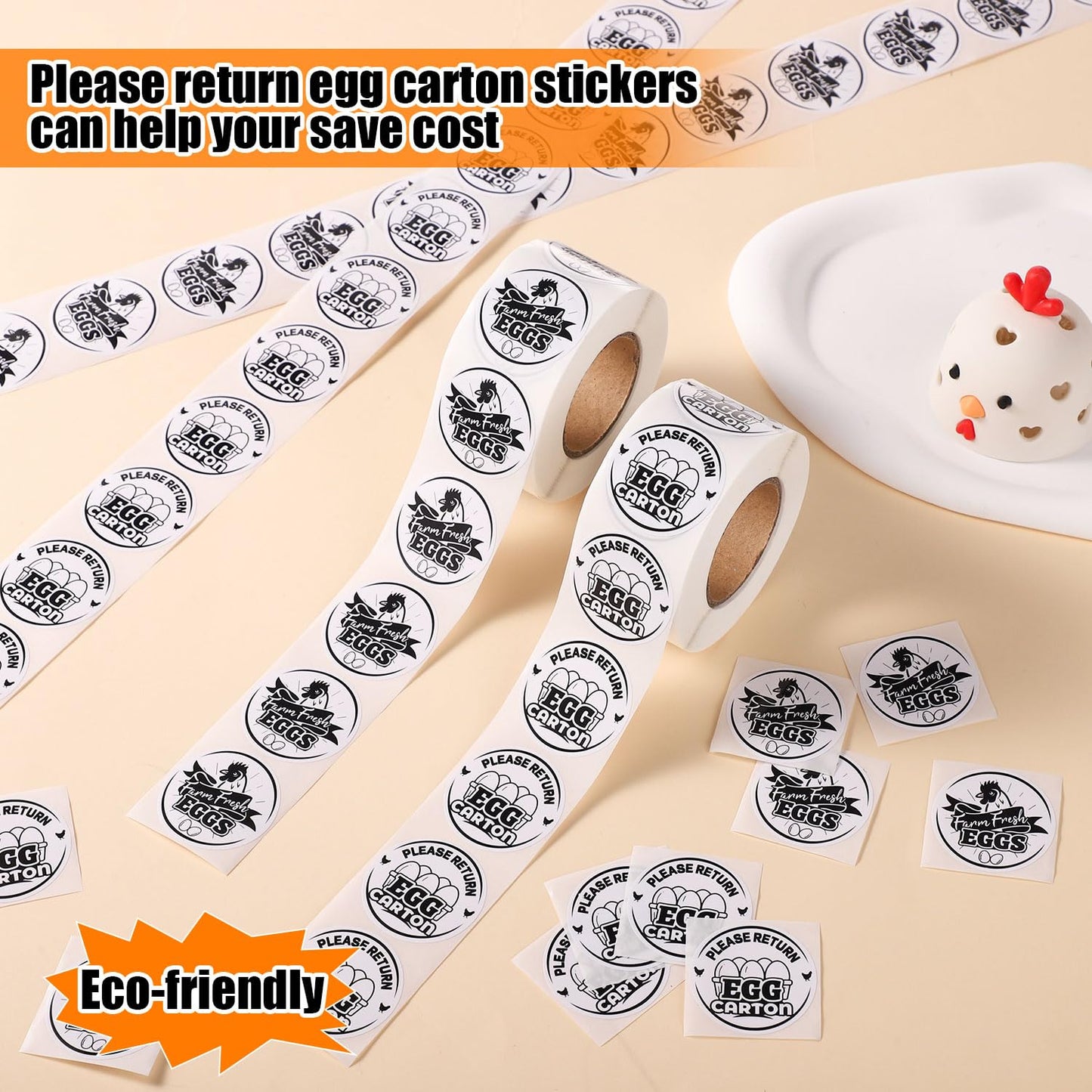 2 Rolls / 1000 pcs Chicken Egg Carton Labels Stickers, 1.38 Inch Round Farm Fresh Eggs Stickers Egg Packaging Stamps Please Return Egg Carton Sticker for Chicken Egg Carton Labels