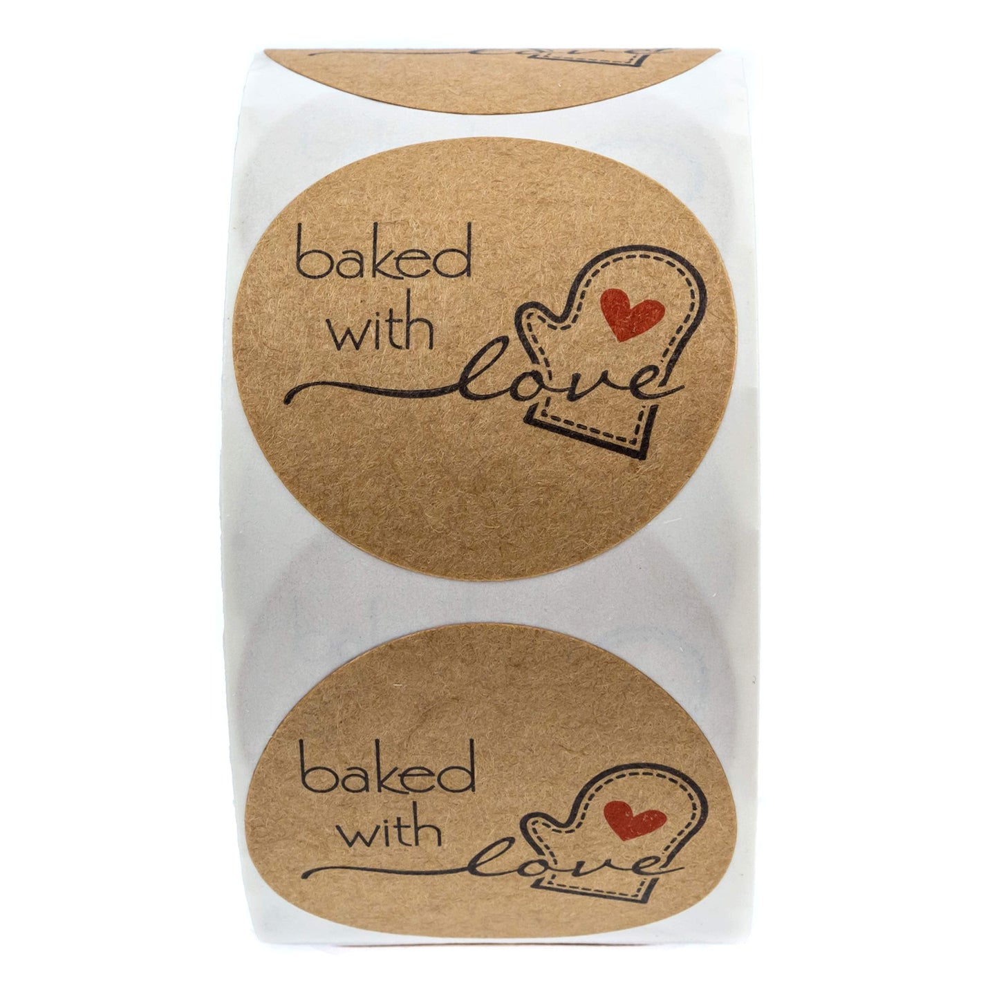 1.5" Round Natural Brown Kraft Baked with Love Stickers / 500 Labels Roll/Homemade with Love Craft Stickers/Made in The USA 1.5" Kraft