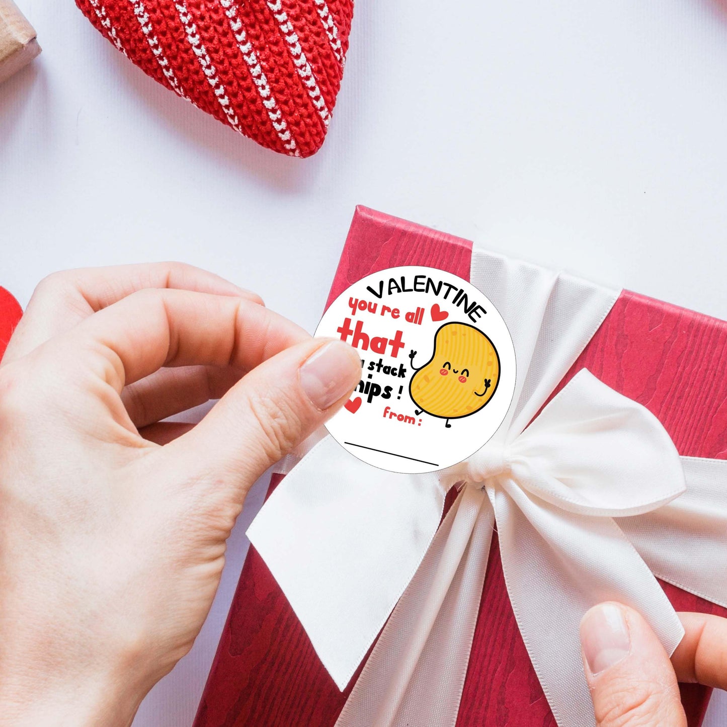 Valentine's Day Stickers, Potato Chips Valentine Favor Stickers, Valentine Party Favor Labels, 20 Round Stickers and 20 Square Stickers, Valentine Labels for Gift Wrapping Classroom-A01