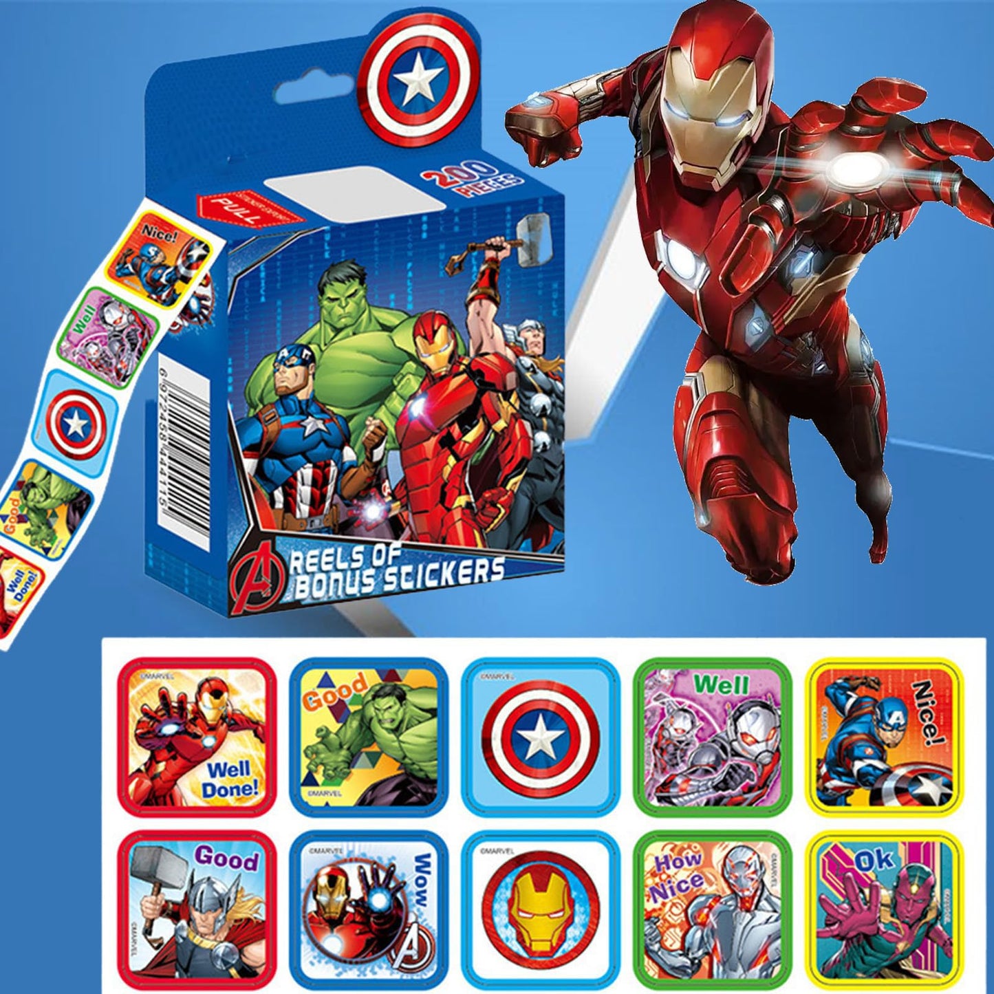 2 Pack Kids Stickers, 20 Designs, 400 Pcs Self Adhesive Label Roll Stickers, 1-1/2 Inch for Kids and Teacher