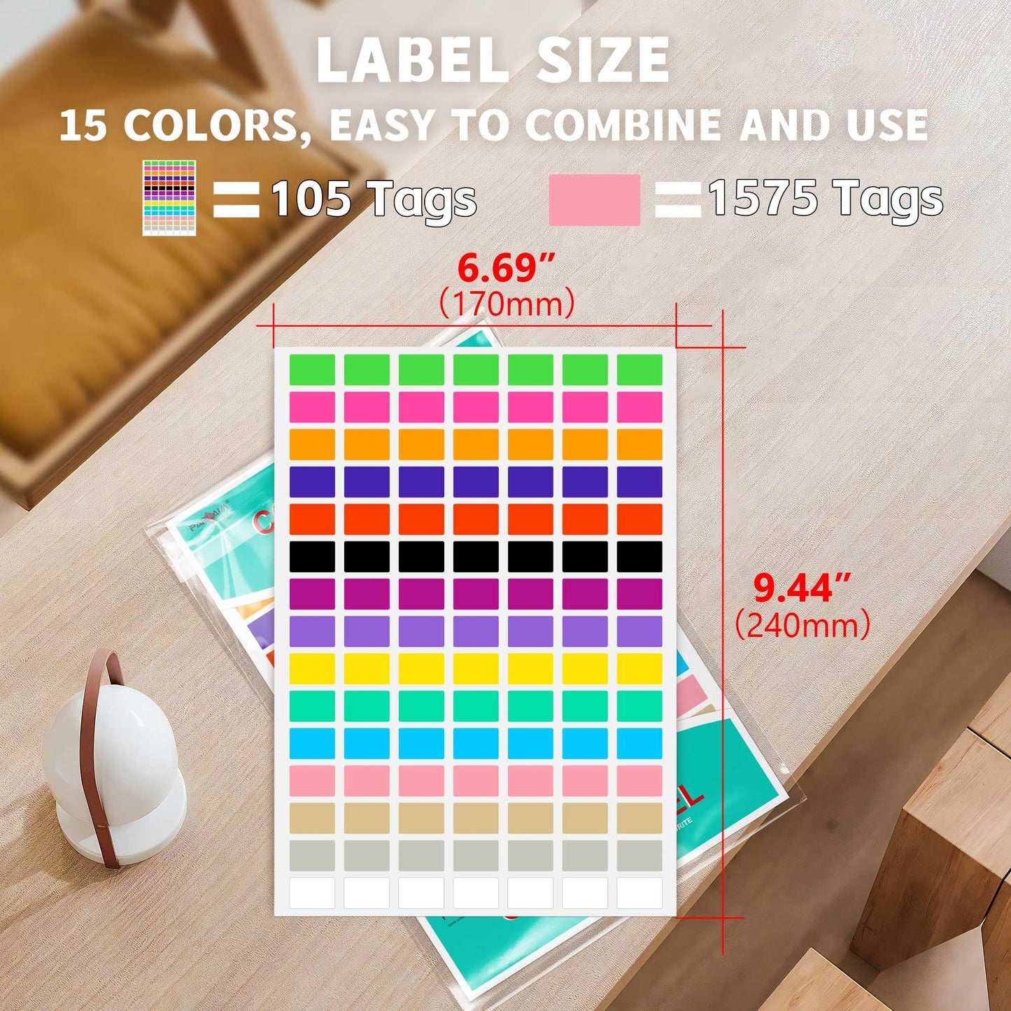 PARLAIM 1575 PCS 3/4" x 1/2" Square Color Coding Labels, 15 Colors Rectangle Stickers for Office & School