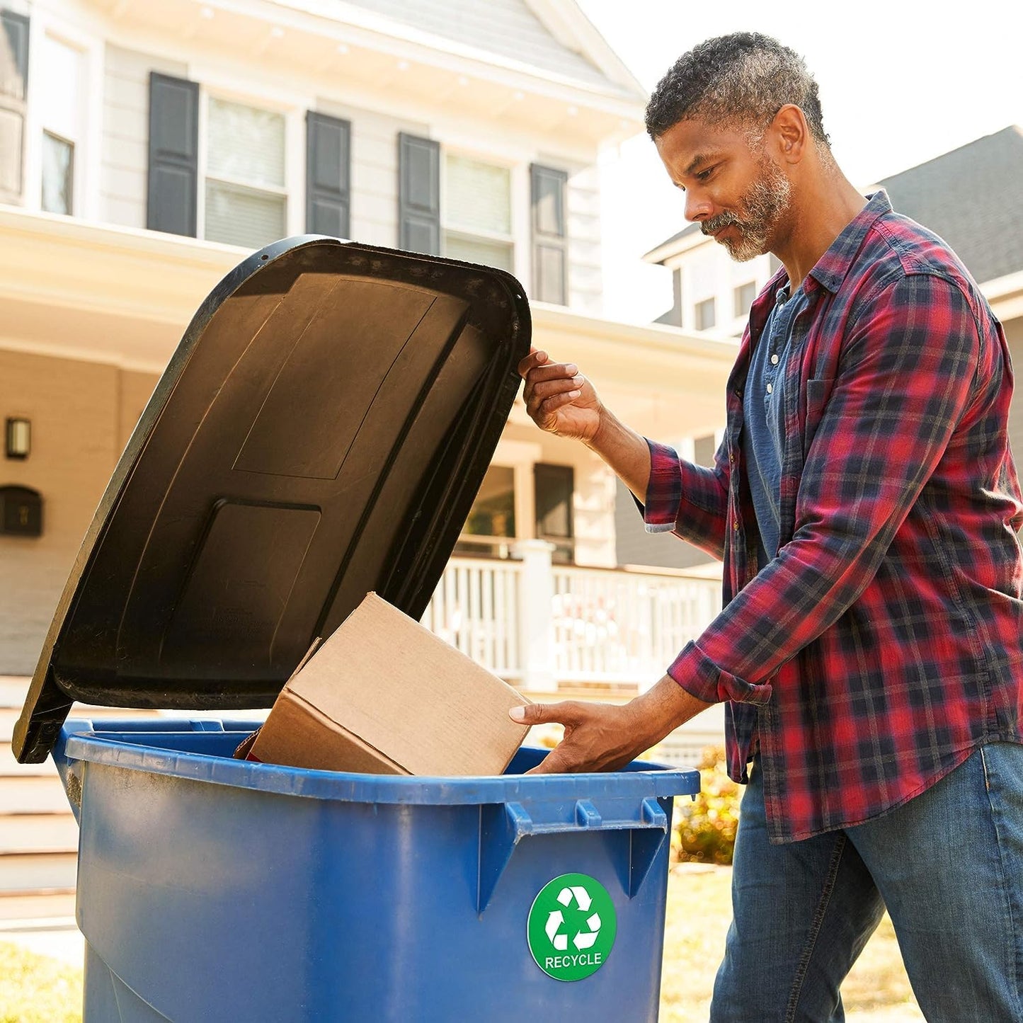 Recycle Sticker for Trash Bins - Perfect Recycling Stickers for Trash Can - 2 Pack - 5" by 5" Decal Logo - Ideal Label Sign for Home or Office Refuse Bin - Suitable for Indoor/Outdoor use Green, Black