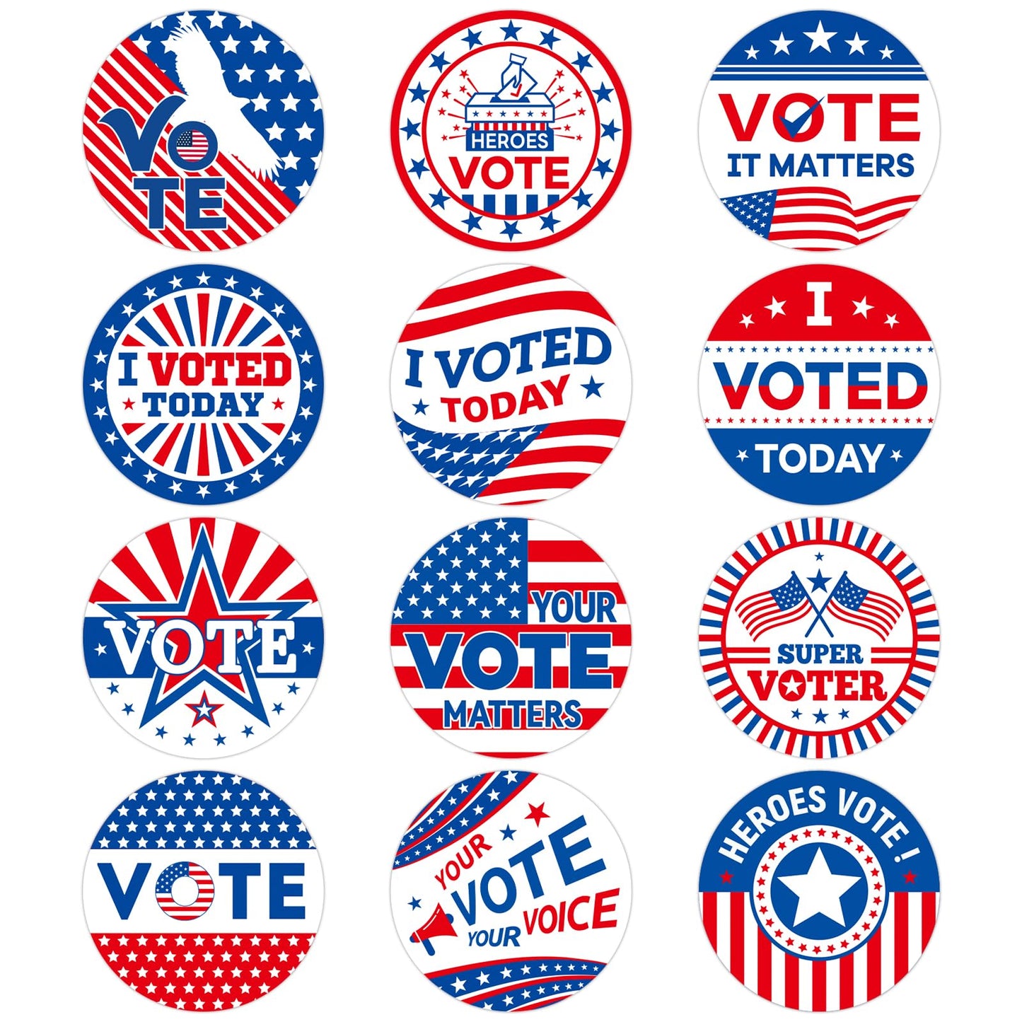 360 Pcs I Voted Today Stickers 1.5 Inch Round I Voted Stickers with Red, White, and Blue for Election Day