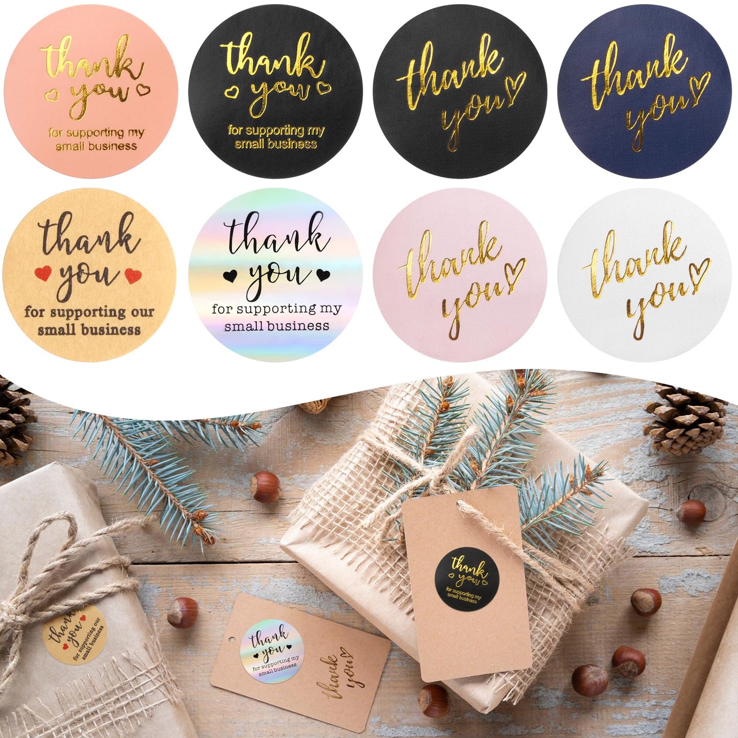 Thank You Stickers Small Business - 6 Rolls 3000 Pieces Thank You for Supporting My Small Business Stickers Labels for Envelopes, Bubble Mailers and Gift Bags Packaging, 1 Inch,500 Pieces Each Roll 1 Inch Thank You Stickers 6