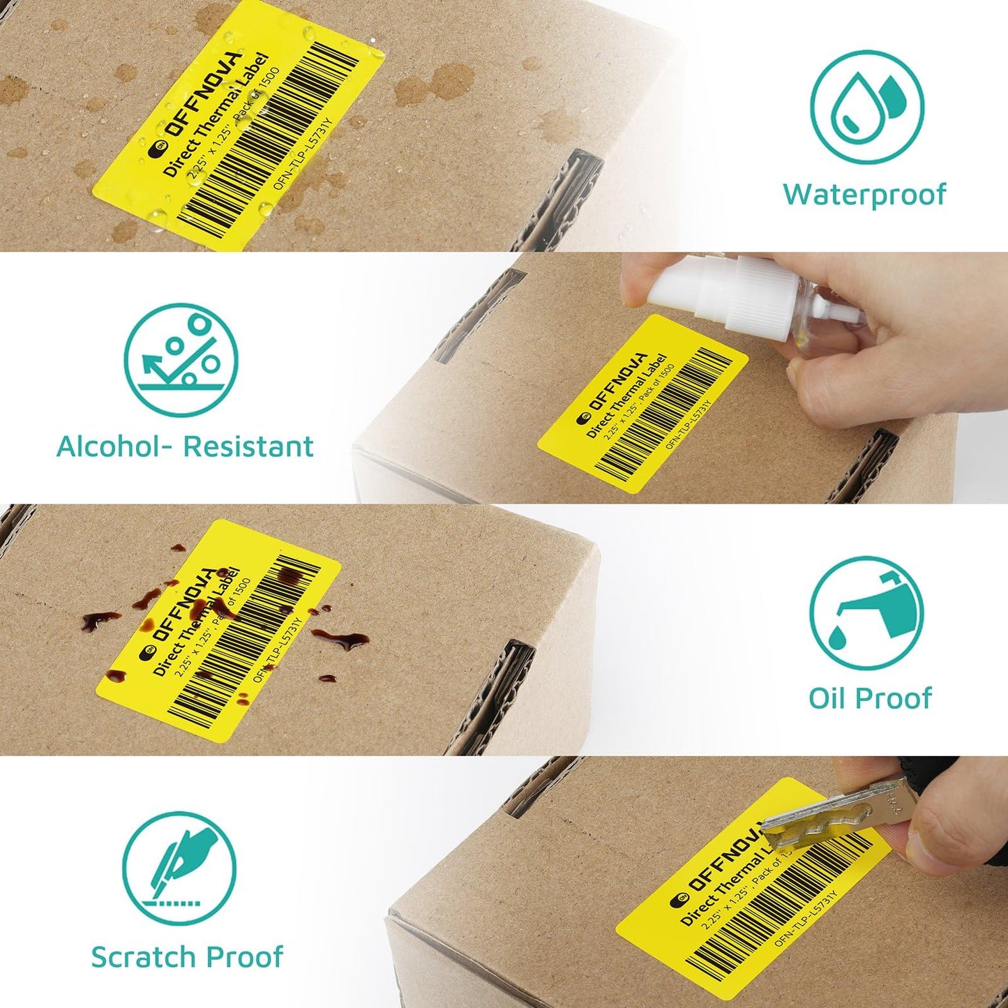 OFFNOVA 2.25" x 1.25" Thermal Direct Labels, Roll of 1500 Stickers Labels for Barcode, Address, with Perforation, Compatible with Rollo, Permanent Adhesive, Yellow 2.25”x1.25”