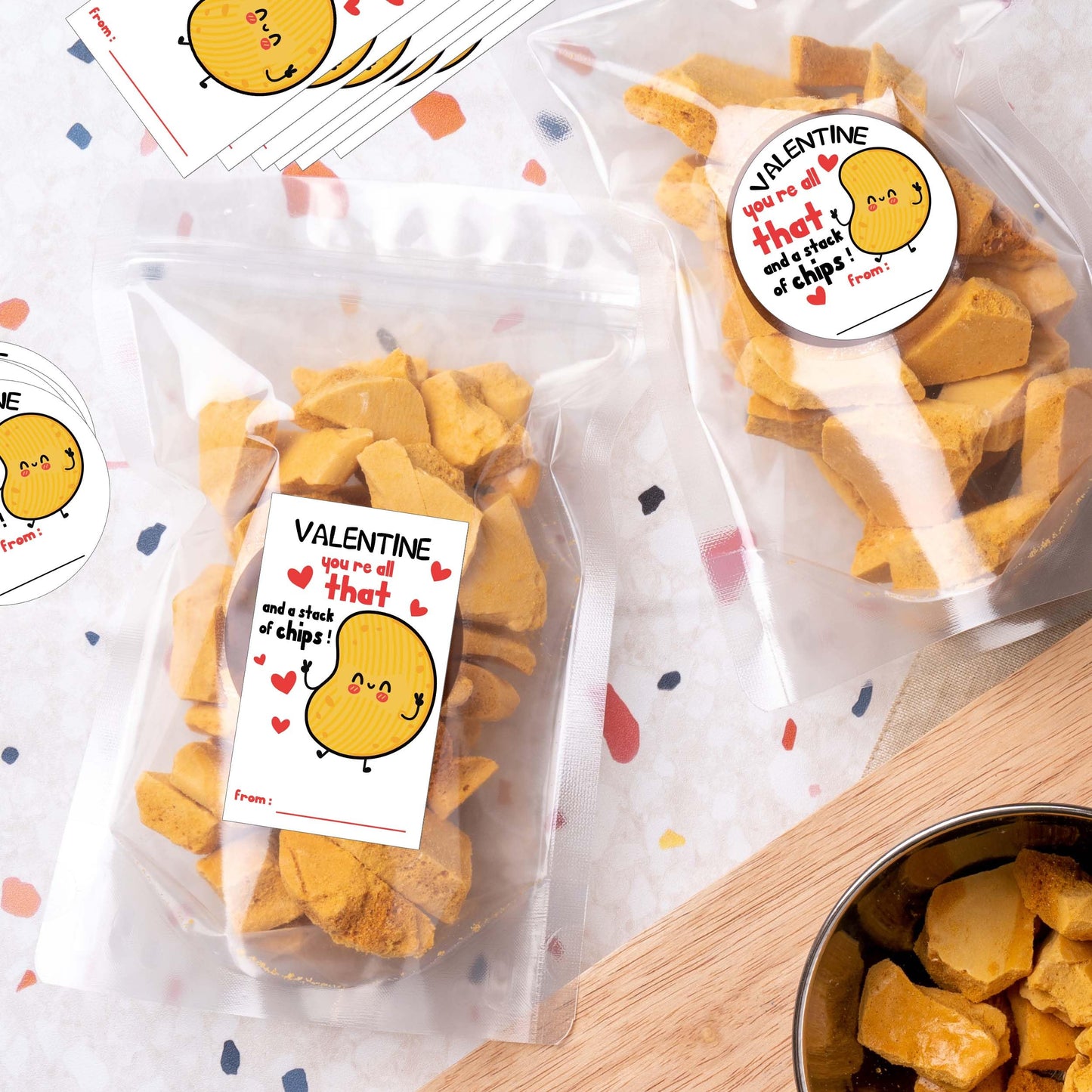 Valentine's Day Stickers, Potato Chips Valentine Favor Stickers, Valentine Party Favor Labels, 20 Round Stickers and 20 Square Stickers, Valentine Labels for Gift Wrapping Classroom-A01
