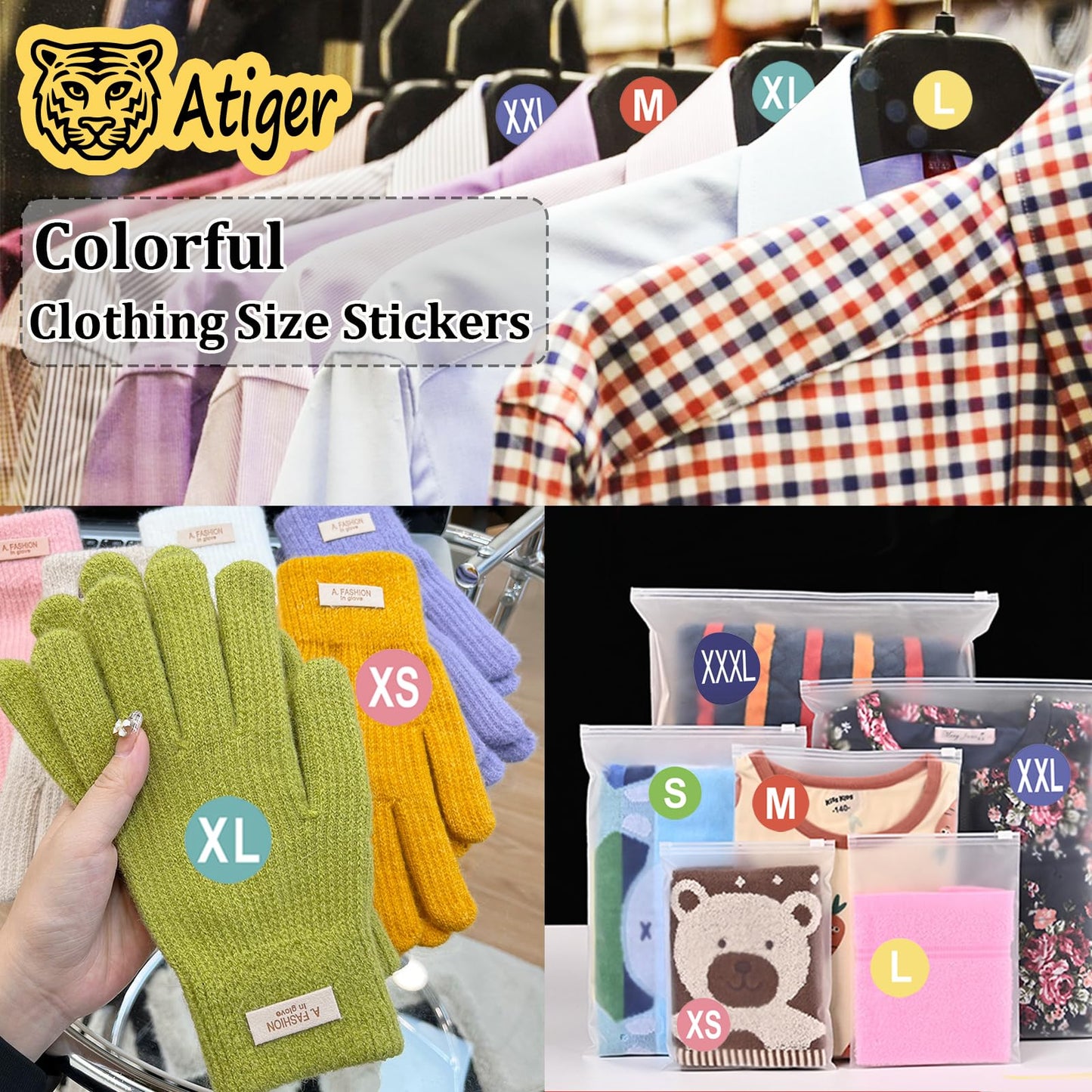 1 Inch Clothing Size Stickers Business Labels - Atiger 3500 PCS Colorful Coded Round Self Adhesive Size Stickers for Clothing T Shirts Trousers Skirt Retail, 7 Sizes (XS, S, M, L, XL, XXL, XXXL)
