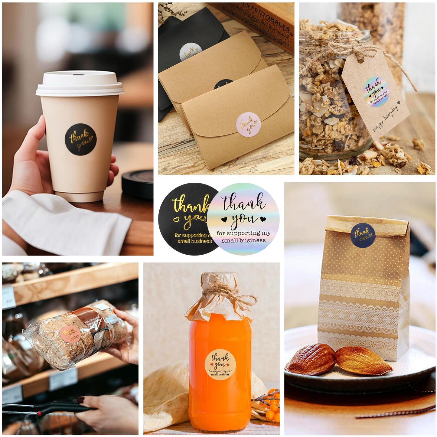 Thank You Stickers Small Business - 6 Rolls 3000 Pieces Thank You for Supporting My Small Business Stickers Labels for Envelopes, Bubble Mailers and Gift Bags Packaging, 1 Inch,500 Pieces Each Roll 1 Inch Thank You Stickers 6