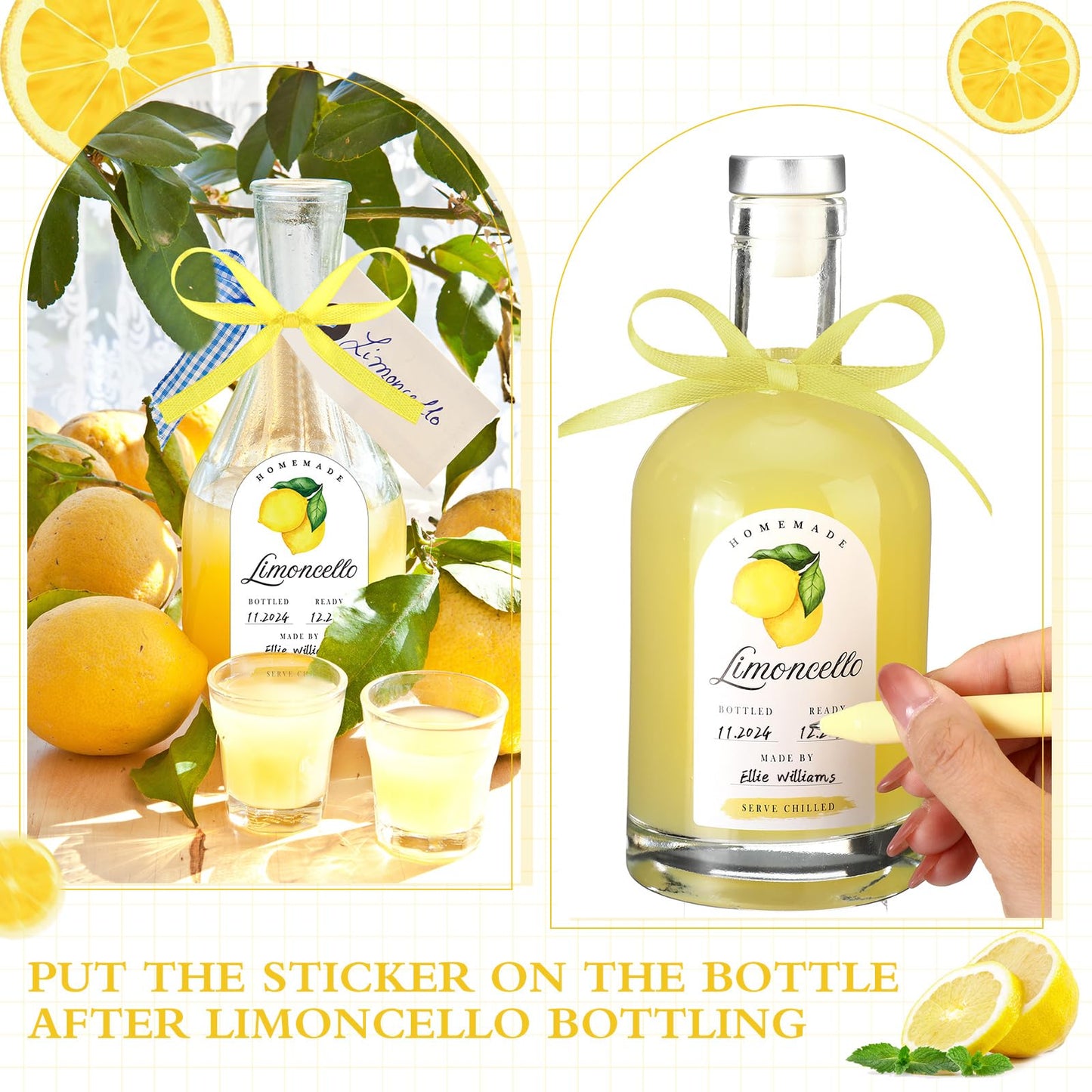 24 Pcs Limoncello Labels Valentine Lemon Bottle Labels 2 x 3 Inches Handmade Limoncello Stickers with Ribbon for 4 oz or 8 oz Bottles for Wedding Bridal Shower Gifts Small Business Supplies