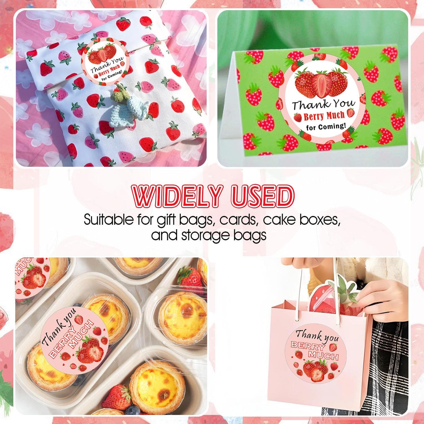 Strawberry Thank You Berry Much for Coming Sticker 1.5 inch Sweet Strawberry Thank You for Celebrating with Us Gift Presents Labels for Birthday Party Favor120pcs (Pink, 1.5 inch) Pink