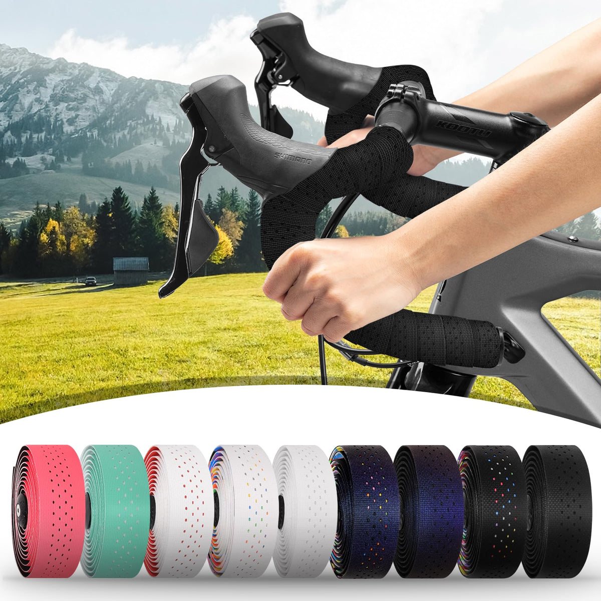 BUCKLOS Bike Handlebar Tape Silicone Bar Tape for Road Bike Comfortable Bicycle Handlebar Tape EVA Bike Grip 2 Pcs Bicycle Drop Bar Wraps Black