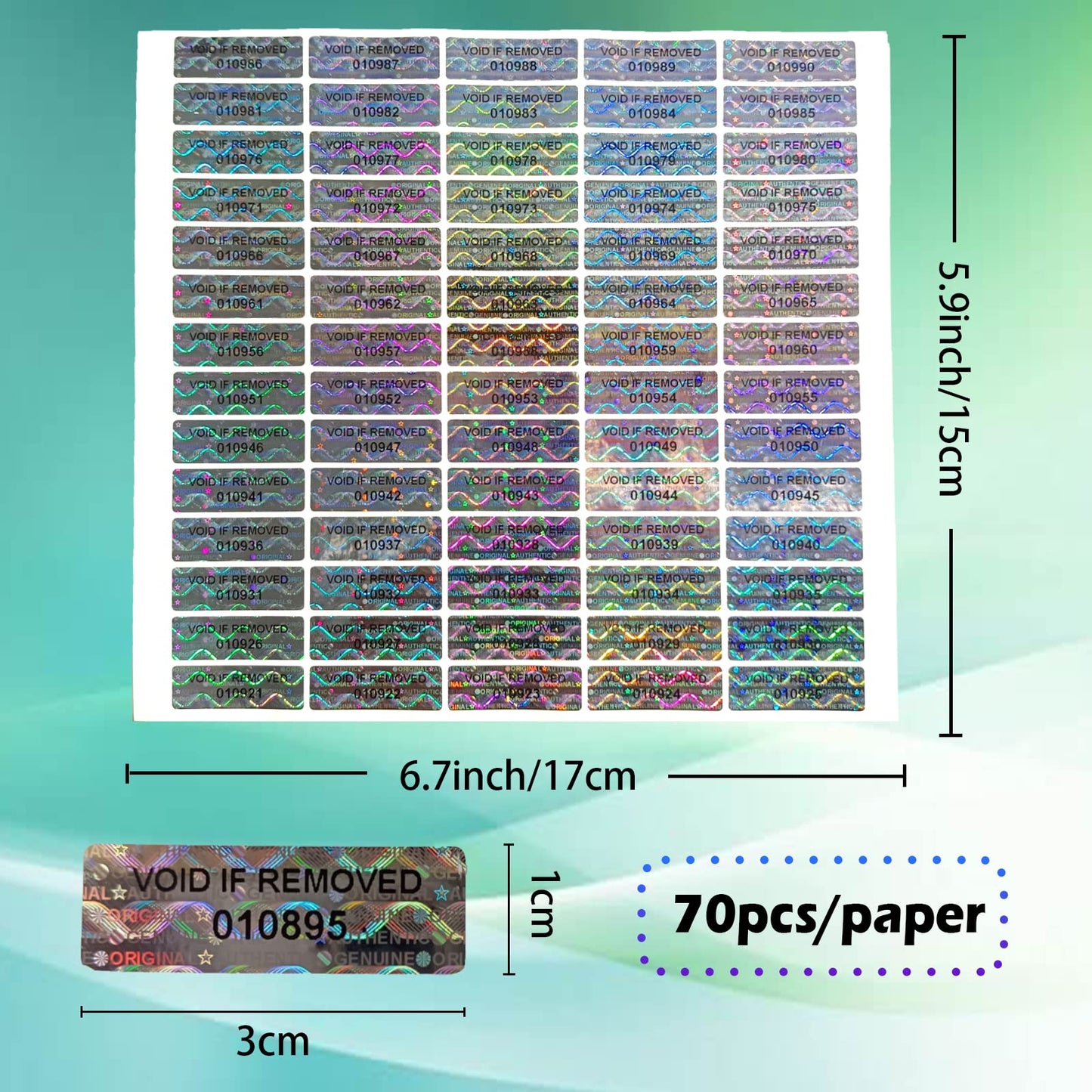 Hologram Stickers with Serial Number Security Labels Warranty Void Seal Tamper evident Labels Tamper Proof Stickers for Envelopes, Box and Packaging(1.2 X 0.4 Inch,350 pcs) 2-350pcs