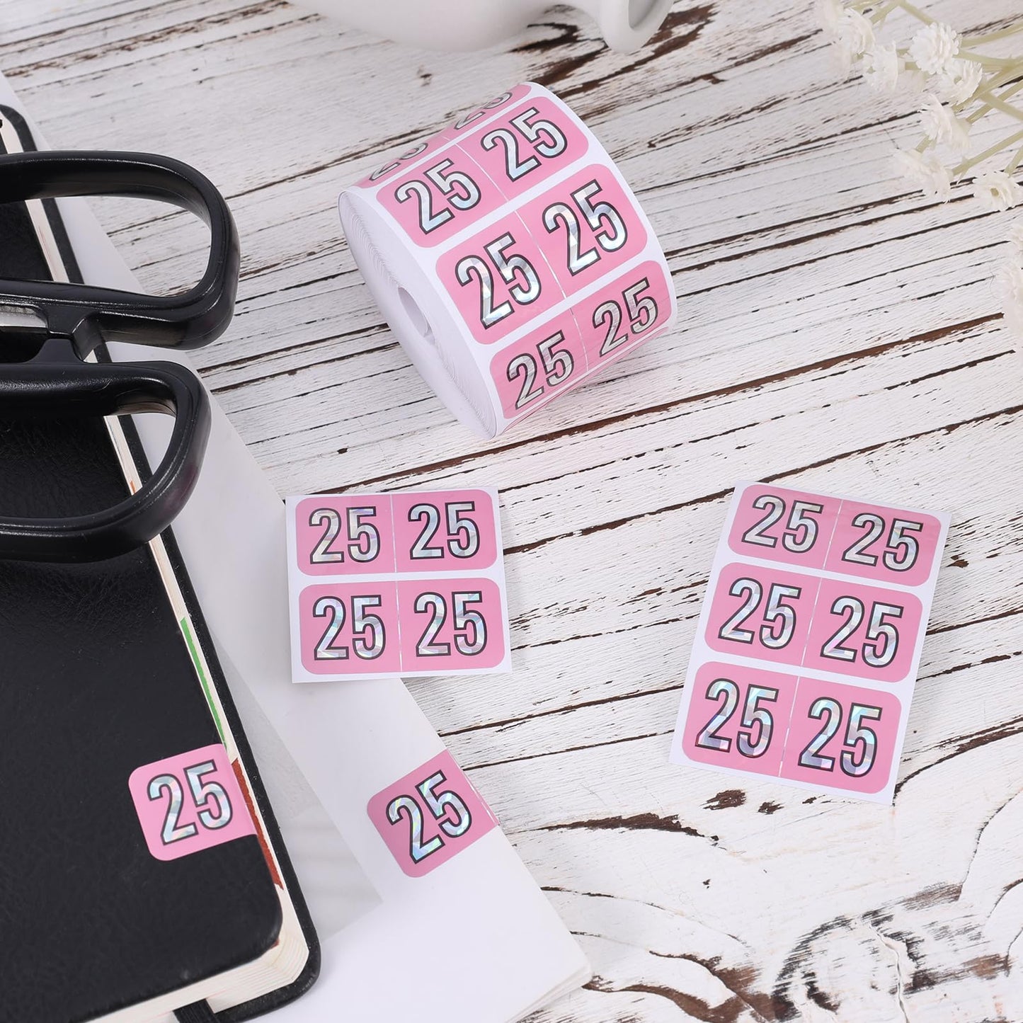500pcs/Roll 2025 Year Stickers, Holographic File Folder Year Labels Color Coded Number Stickers Self Adhesive 25 Year Labels for Tabs Chart File Folders Office Supplies (Pink) Pink