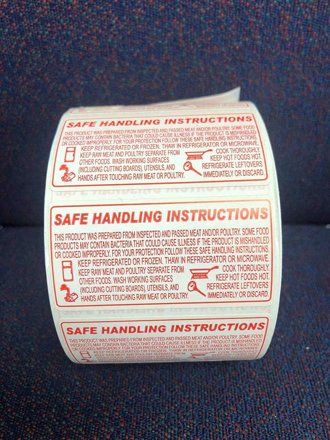 Food Safe Handling Instructions Labels, Meat, Chicken Packaging Instructions,1000 Labels. 2.25 x 1.125 inches Made in USA (1 Roll) 1 Roll