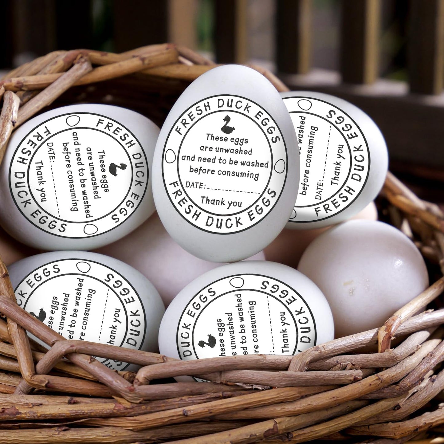 500pcs Unwashed Duck Egg Carton Labels, 2in Round Farm Fresh Egg Carton Stickers with Collection Date Self-Adhesive Egg Packaging Labeling