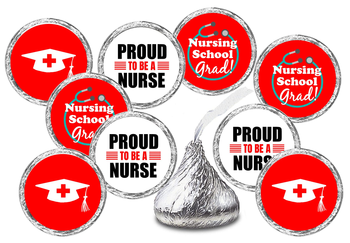 216 Nurse Graduation Party Kisses Stickers Labels, RN LPN LVN NP Nursing Medical School Grad Party Decorations. Candy NOT Included. Made in USA