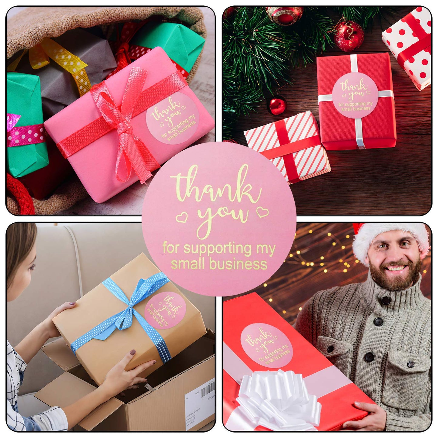 2.0in Thank You Stickers,Roll of 500 Thank You for Supporting My Small Business Sticker Labels,Adhesive Thank You Round Label Stickers for Gift Packaging,Greeting Card,Bouquet,Mailer&Retail Bag,Pink 2in Pink