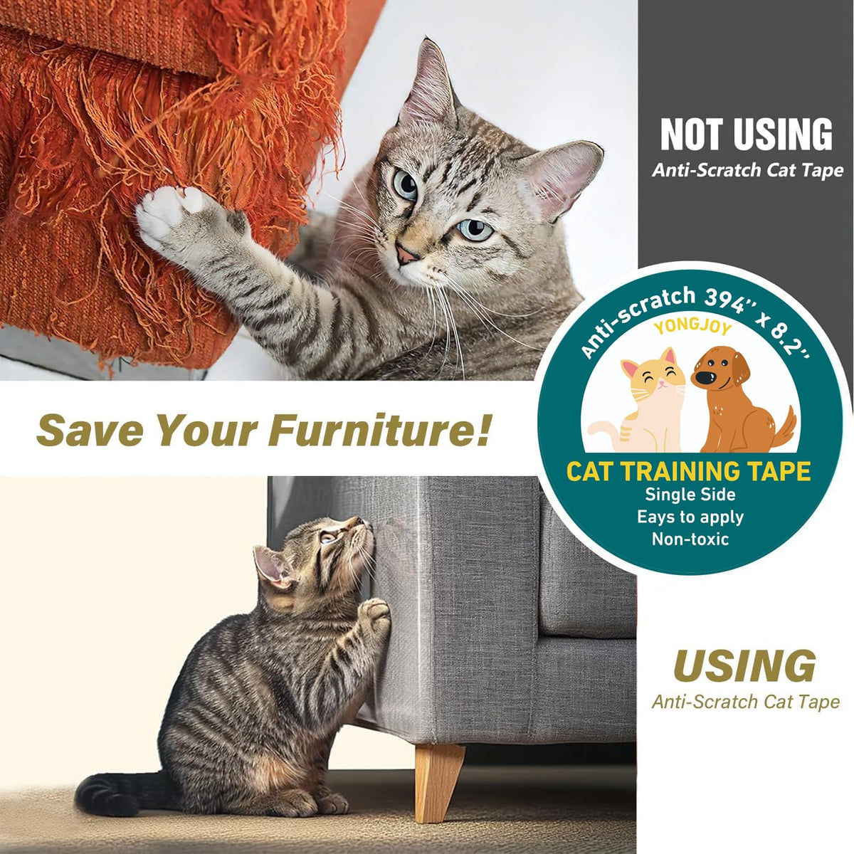 yongjoy Door Protector from Dog Scratching - Cat Scratch Door Frame Single Side Adhesive Protector Anti Dog Scratch Door Guard for Dogs Clear - 394" x 8.2" 394" x 8.2"