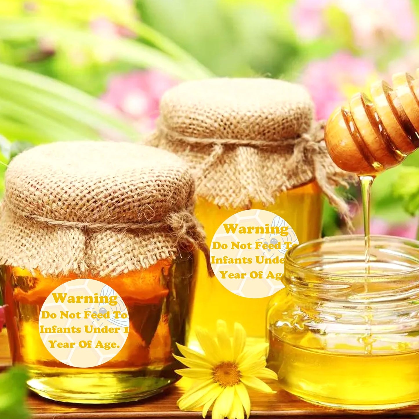 Honey Warning Caution Infants Labels 2 inch Warning Do Not Feed to Infants Label 500Pcs Pure Honey Bottle Label-Honey Safety Instruction Stickers for Small Business Canning Jars and Lids