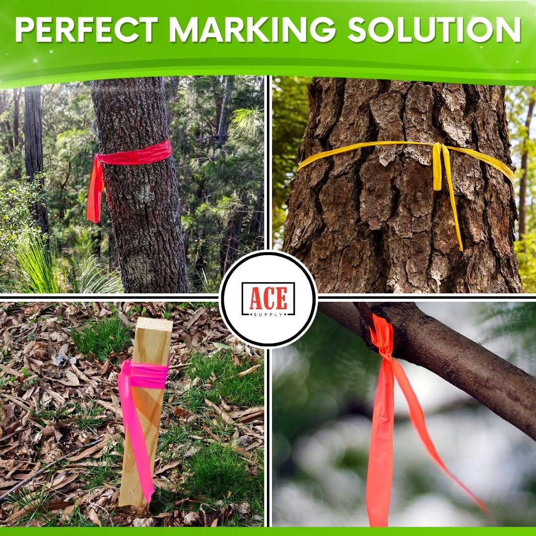 ACE Supply Pink Flagging Tape - 2 Pack - 1-3/16 Inch Width, 150 Ft Length, 2 Mil - Non-Adhesive Survey Tape - Tree Marking Ribbon, Surveyors Ribbon
