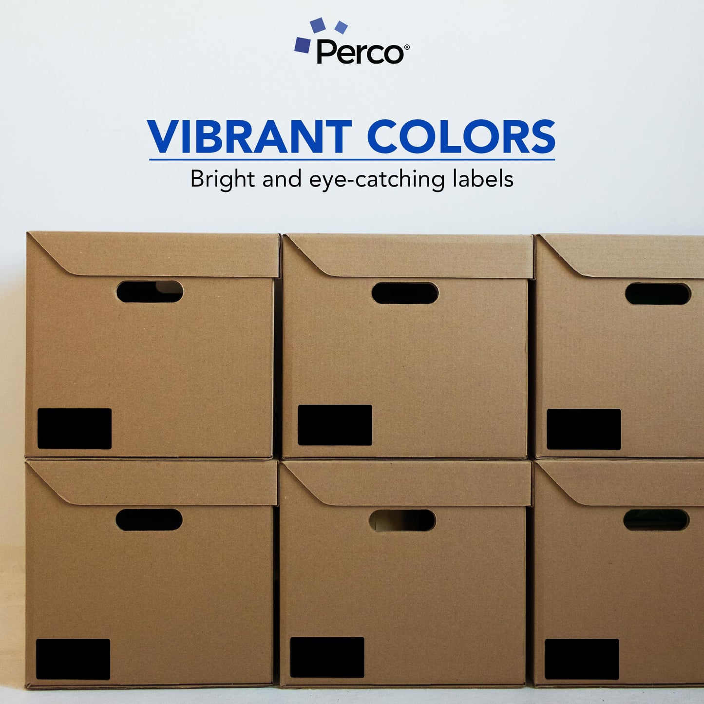 Perco Black 3x5 Inch Rectangle Sticker Labels with Permanent Adhesive - 500 Labels per Roll - Vibrant Colors, Strong Adhesion - Made in USA