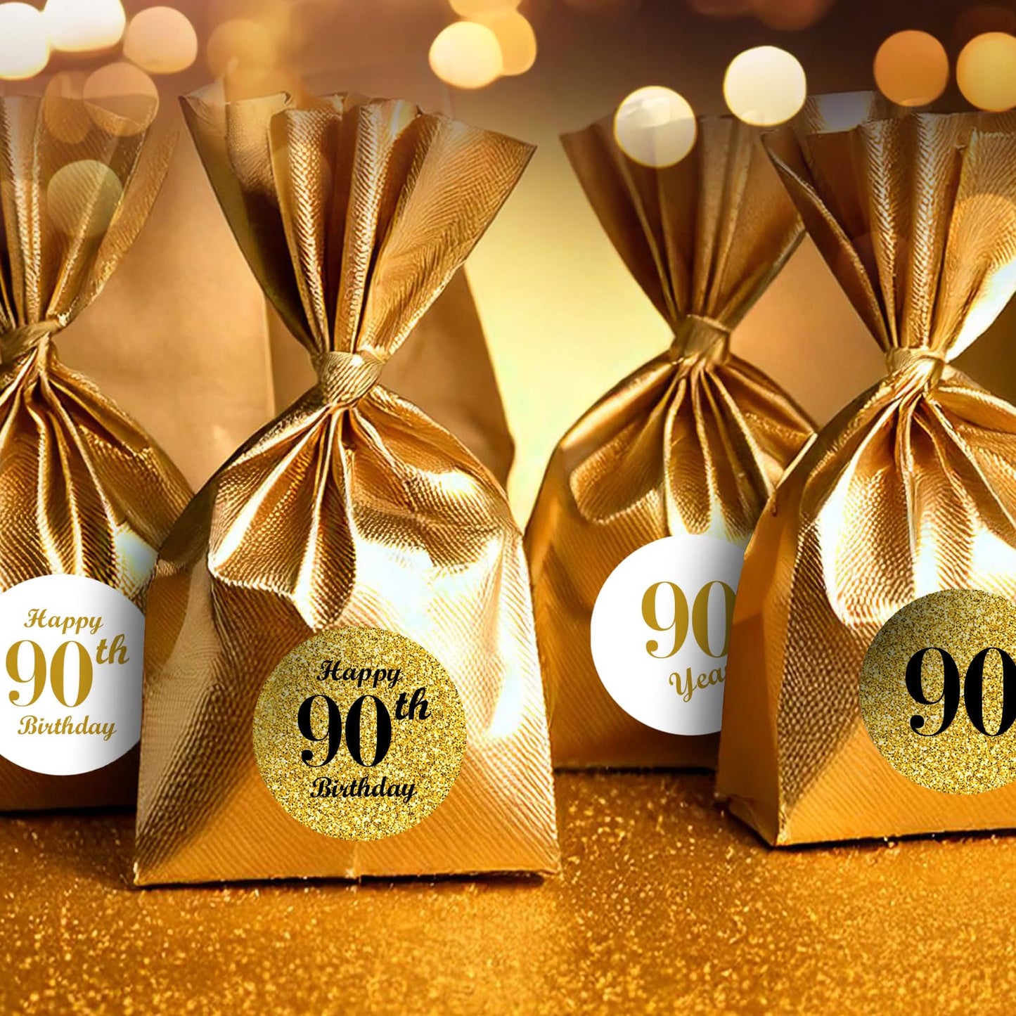 90th Birthday Gold Kisses Stickers, (Set of 324) Chocolate Drops Labels Stickers for Birthday Party, Party Favors Decor for Kisses. Made in USA